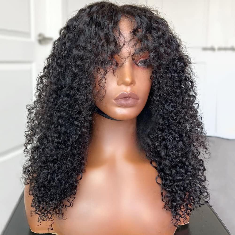 Amazon.com : 200 Density Curly Wig with Bangs Human Hair 