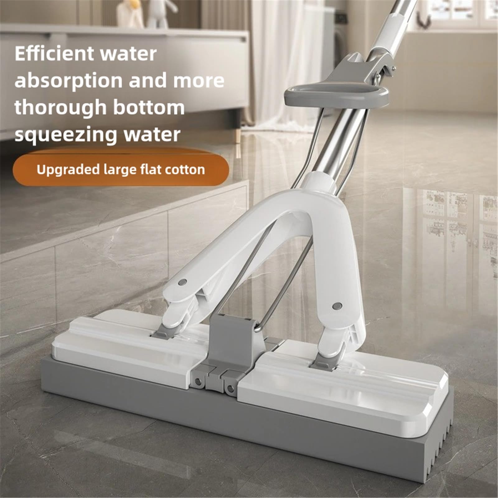 Mopa Plana Escoba fregona Magic con 3 Esponja Ultra Absorbente Permite Limpiar los Suelos sin mojarse y ensuciarse Las Manos Ideal for Todas Las Superficies Lisas(White Gray)
