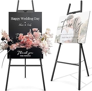 47" Black Easel Stand for Wedding Signs, 4-Tier Height Metal Standing Easel with Adjustable Chain, Heavy Duty Art Easel for Painting, Wedding Sign, Party, Posters & Commercial Display