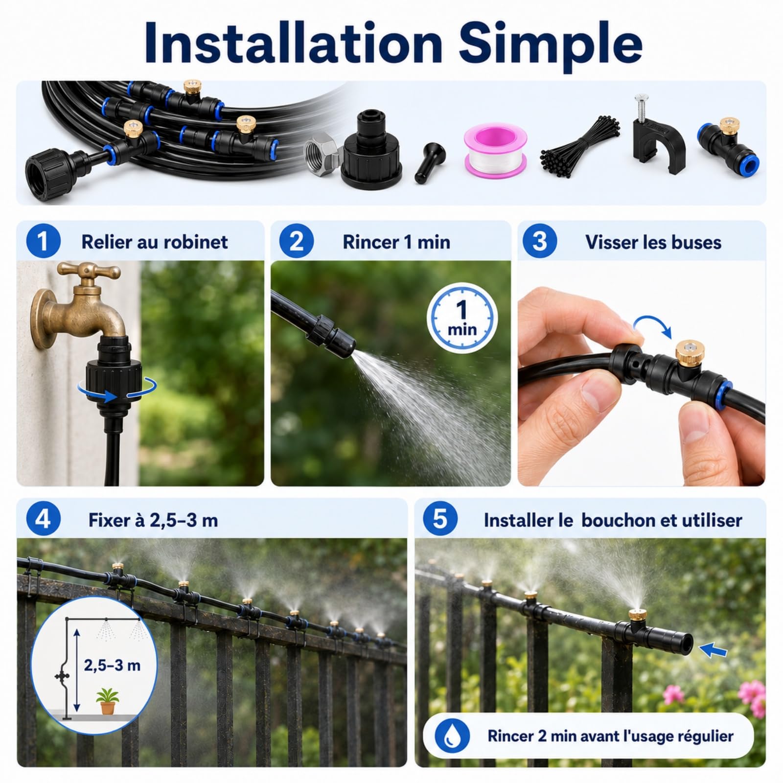Kit Brumisateur Terrasse Exterieur, Brumisateur Eau Exterieur, Tuyau Brumisateur Extérieur pour Terrasse Brume Jardin Serre Piscine Parasols ，23M