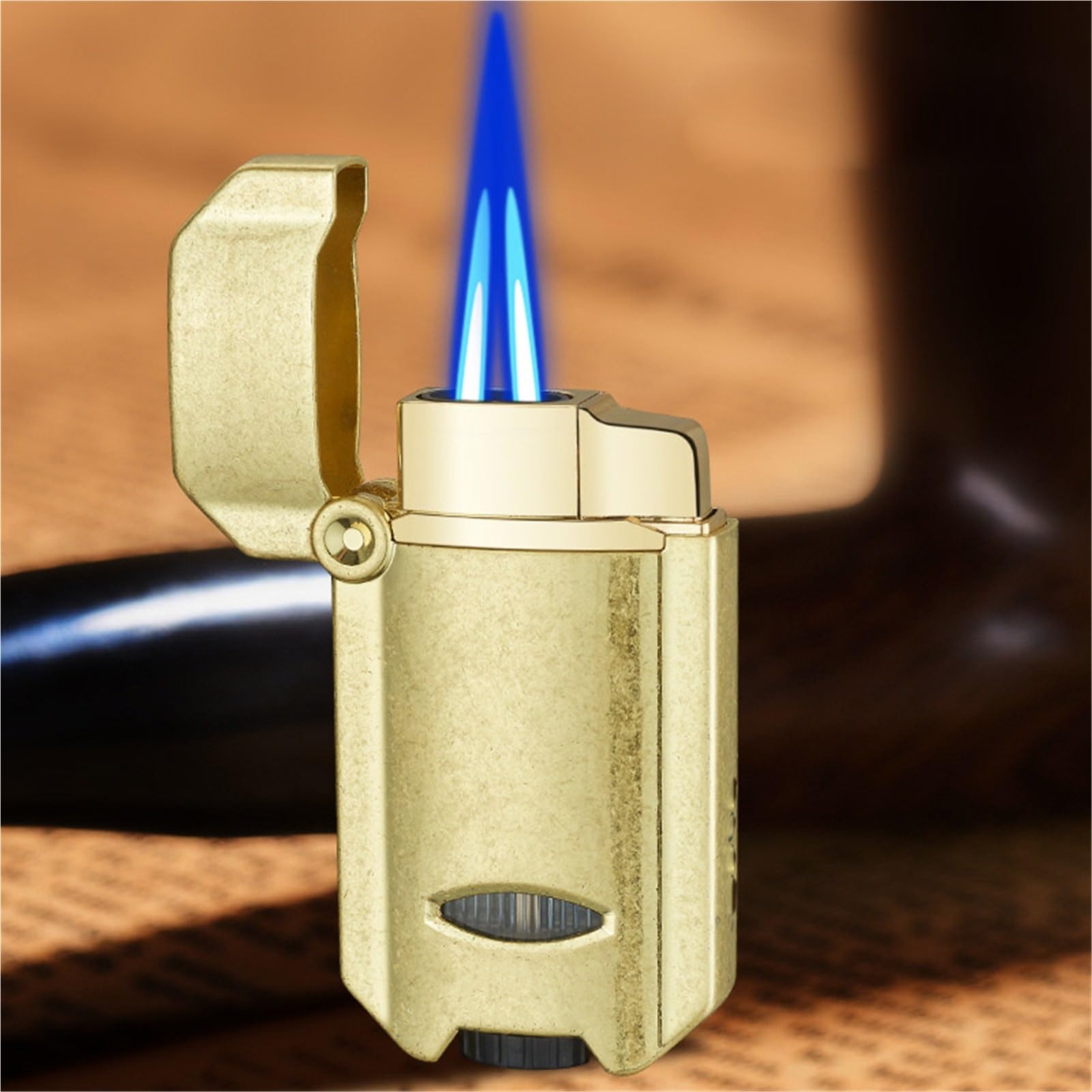 Briquet torche, double jet de flamme, gaz butane rechargeable, flamme réglable, parfait pour le camping, les barbecues et les besoins d'éclairage (carburant non inclus)