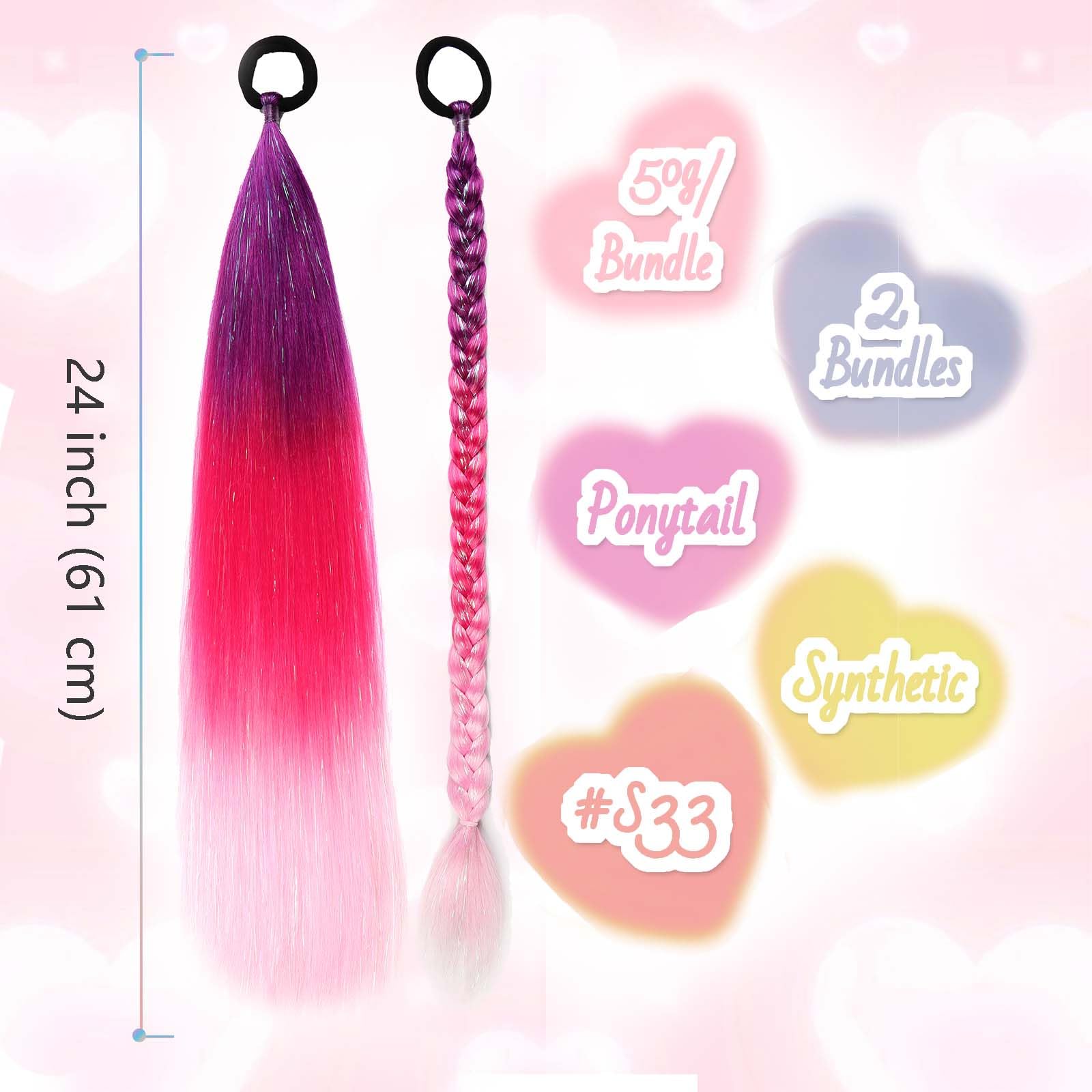 JIAMEISI Rainbow Ponytail Extensions with Hair Tie 2 Packs 50g/Pack Ombre Pony Tail Hair Extensions for Braiding Synthetic Mermaid 26 inch Coloured Extensions for Women Girls #S33 - Image 2