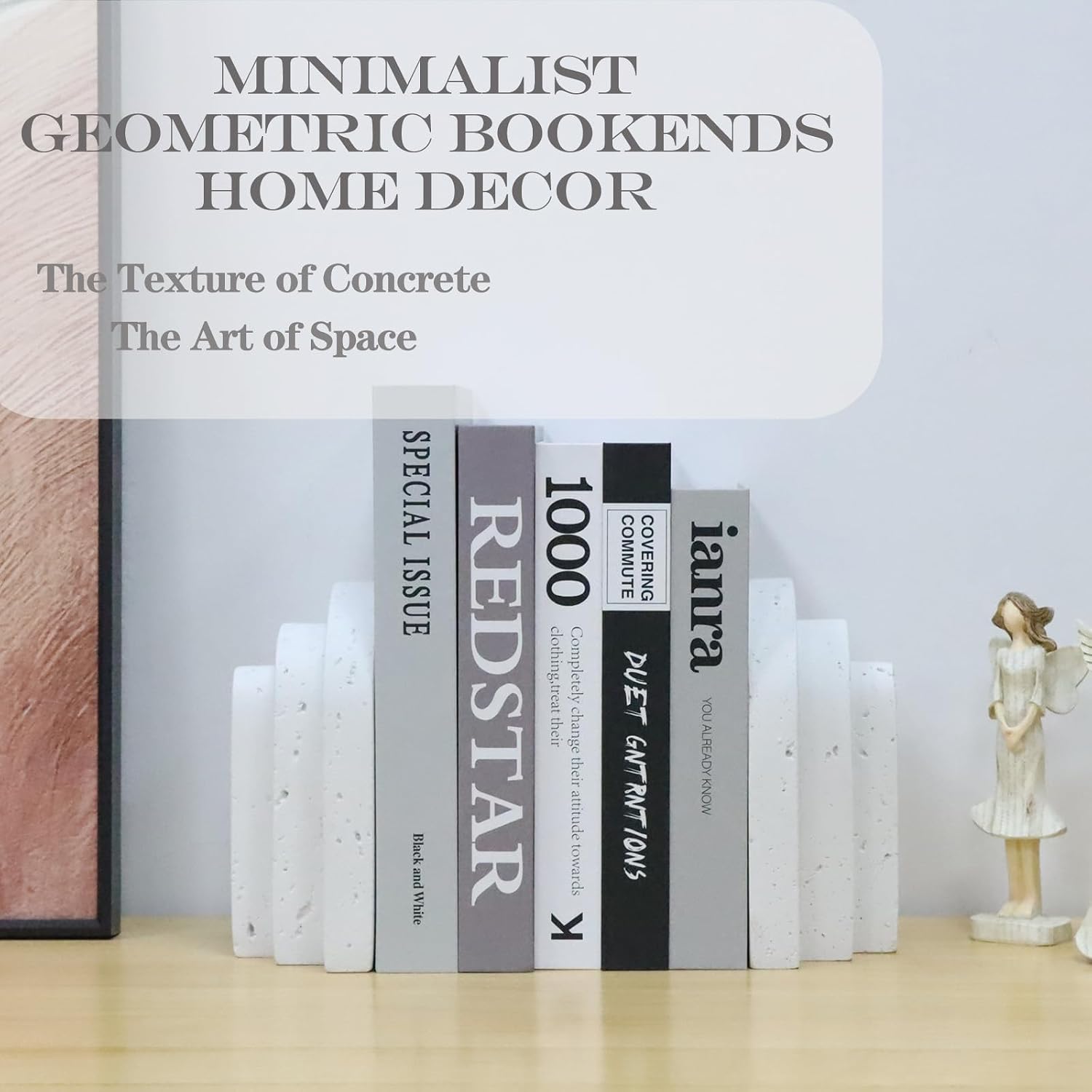 Decorative Book Ends for Shelves - Boho Aesthetic Bookends Decor - Heavy Duty Travertine Book Stopper Holder for Home Office Desk Coffee Table, Gifts for Book Lovers (White)