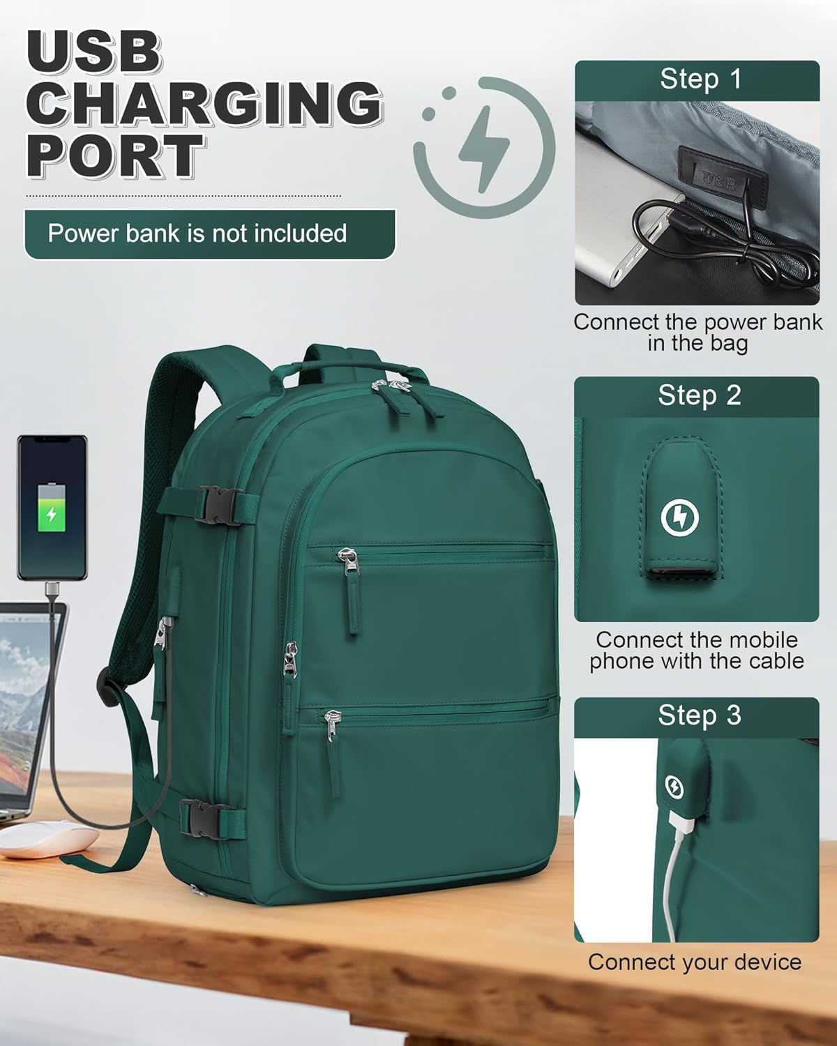 VGCUB Small Vacuum Backpack Wravel with Pump vacpack System Storage Compression Laptop Work Business Waterproof College Bags Casual Daypack Carry on Backpacks for Women Men Dark Green Upgrade