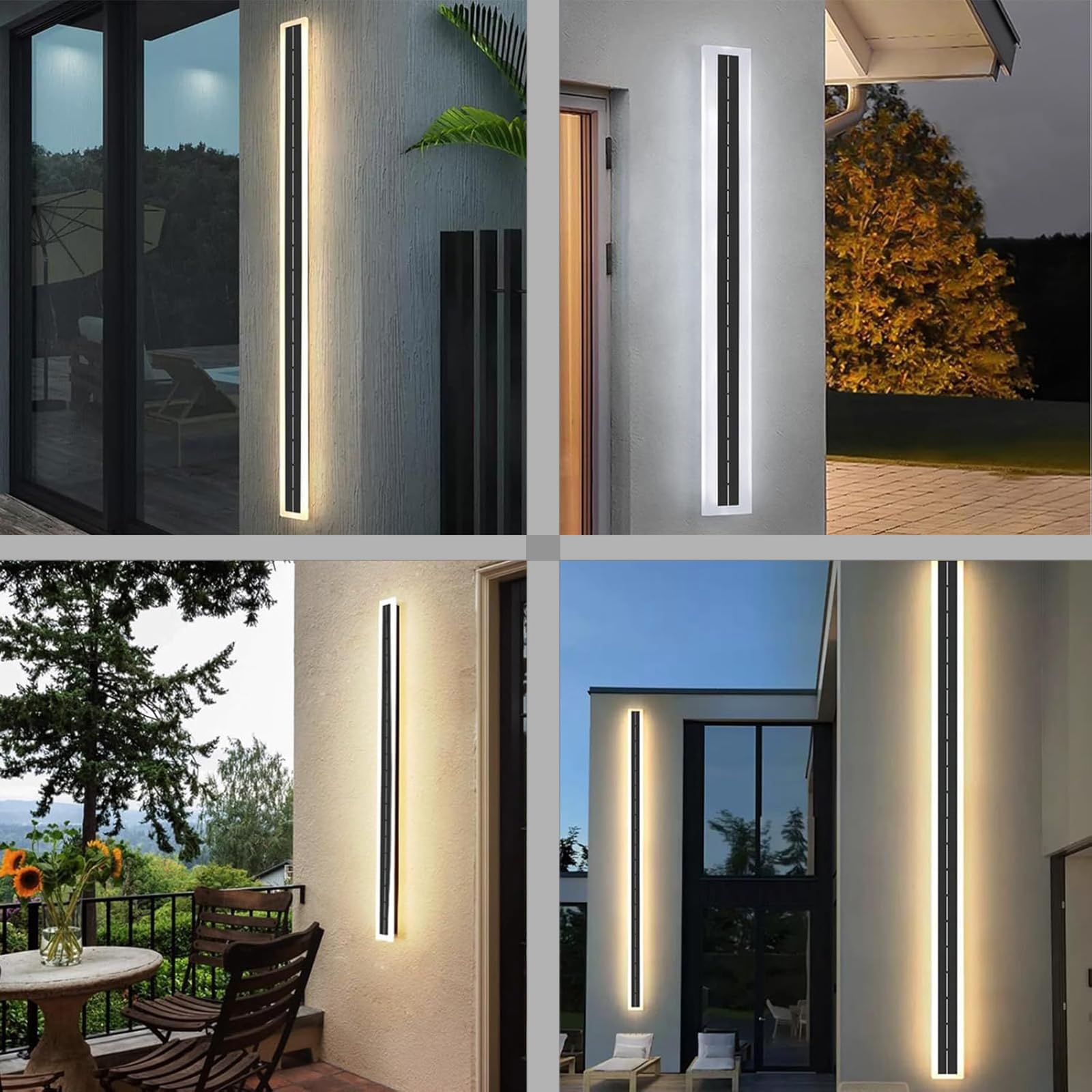 Außen LED Wandleuchte Solarleuchten IP65 Schwarze Lange Wasserdichte mit Batterie Solar Aussen Modern Wandlampe Up Down Wireless Wandbeleuchtung Batterie für Garten Wand (Natürliches Licht,60CM)