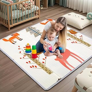 Krabbelmatte Baby Faltbar 120x120x1cm Spielmatte Baby Faltbar, Doppelseitige Spielmatte Kinder, XPE Baby Bodenmatte mit Tragetasche, wasserdicht rutschfest, BPA frei und ungiftige