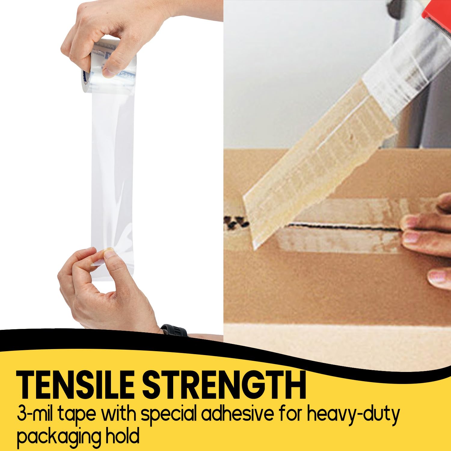 Cinta de embalaje con dispensador, adhesivo fuerte, 12 rollos de cintas de envío transparentes, cinta de embalaje resistente para envío, mudanza y almacenamiento, 1.9 pulgadas x 22.2 yardas, núcleo de