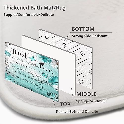 Miniatura 6 de ALEXEX Juego de 4 cortinas de ducha con versículo azul, citas inspiradoras, juego de baño con cortina de ducha y alfombras y accesorios, cortina de