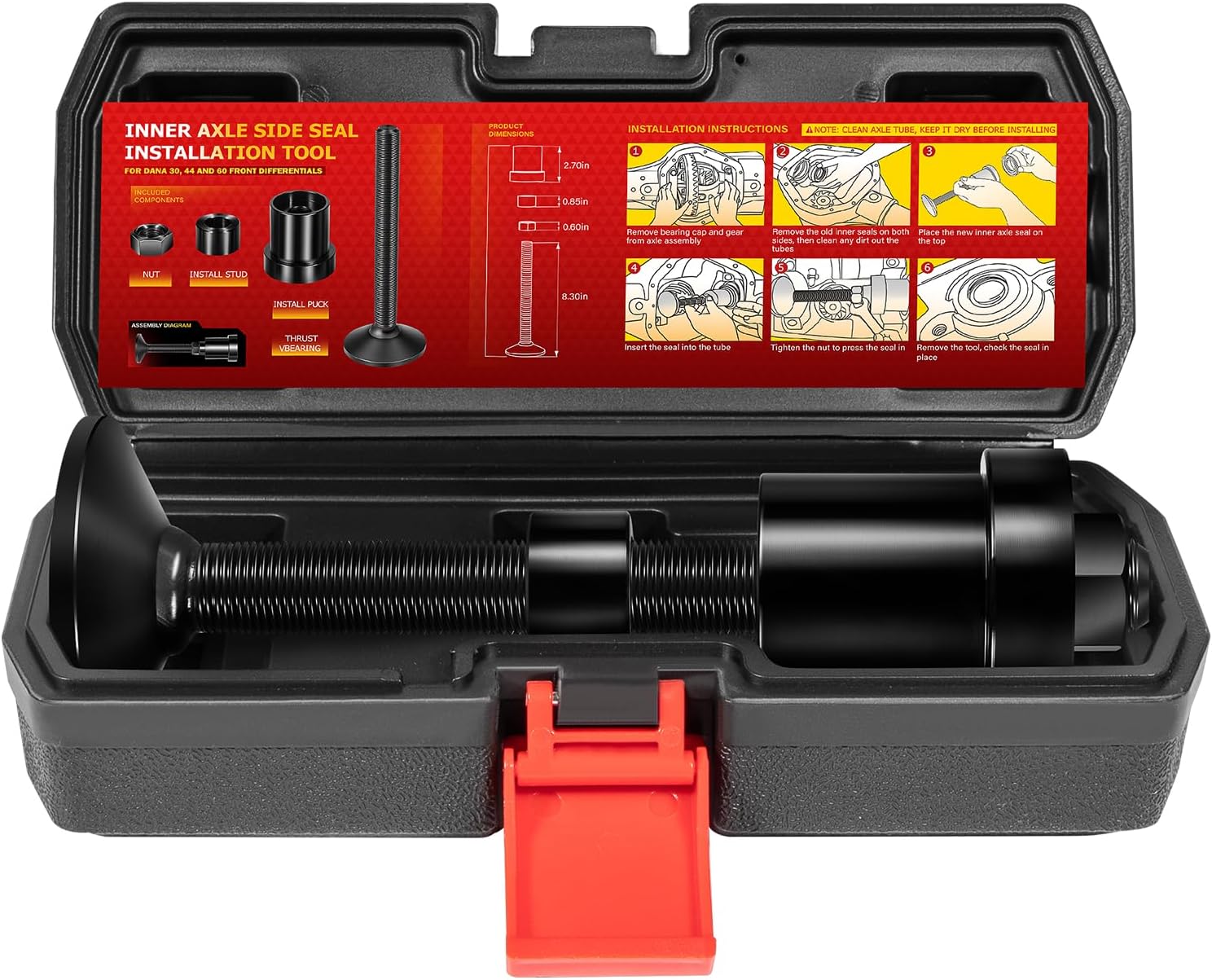 Camoo Inner Axle Side Seal Installation Tool with Storage Case for Dana 30/44/60 Front & Rear Differentials Compatible with Jeep, Ford, Dodge, Volve Chevrolet, GMC, International Scout, Jaguar, Isuzu