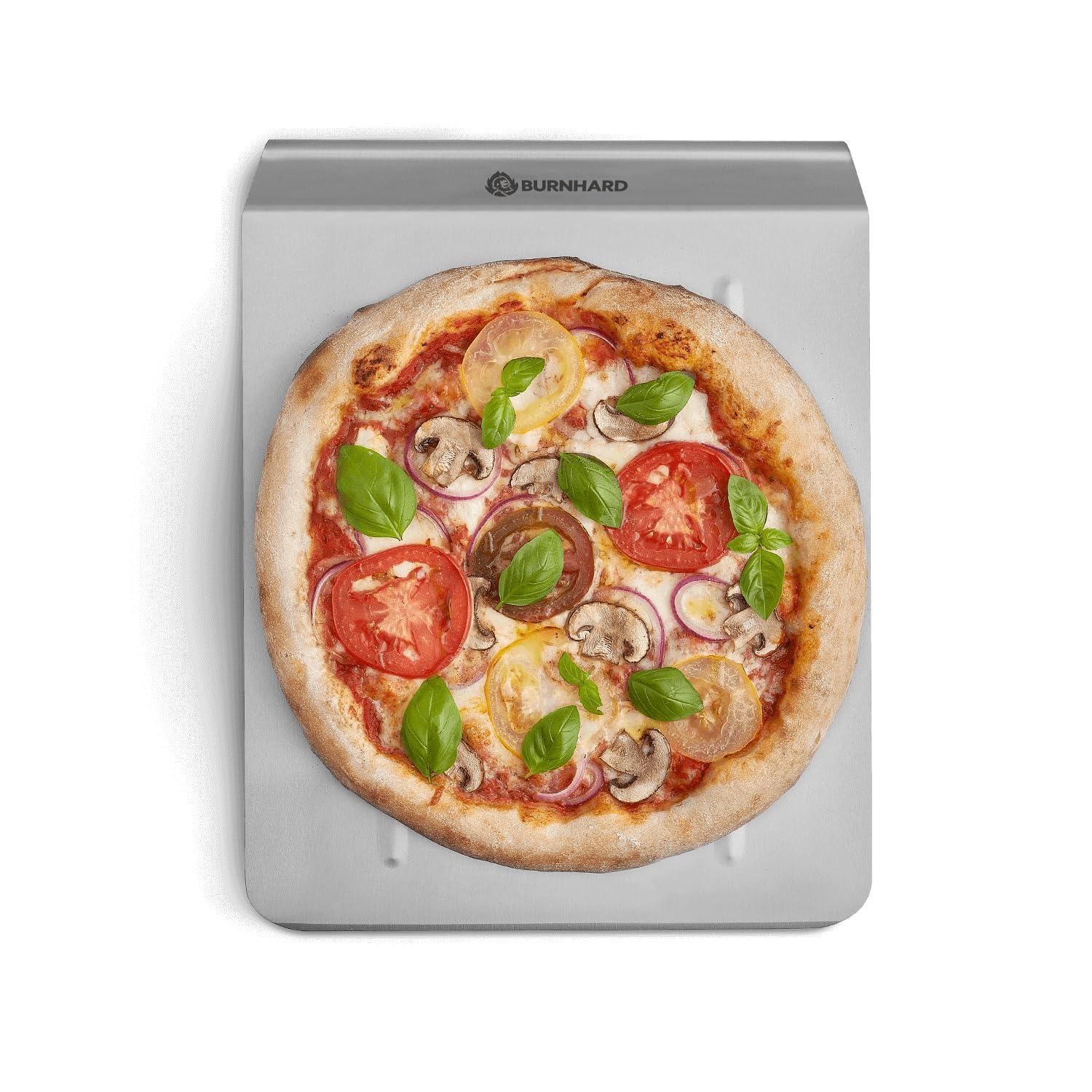 BURNHARD® Pizzastein mit Pizzaschaufel, Cordierit, extra krosses Backergebnis, hitzebeständig, Edelstahl-Schaufel, für Backofen & Grill, 45x35 cm, Zubehör Set – Pizzastein Set Deluxe