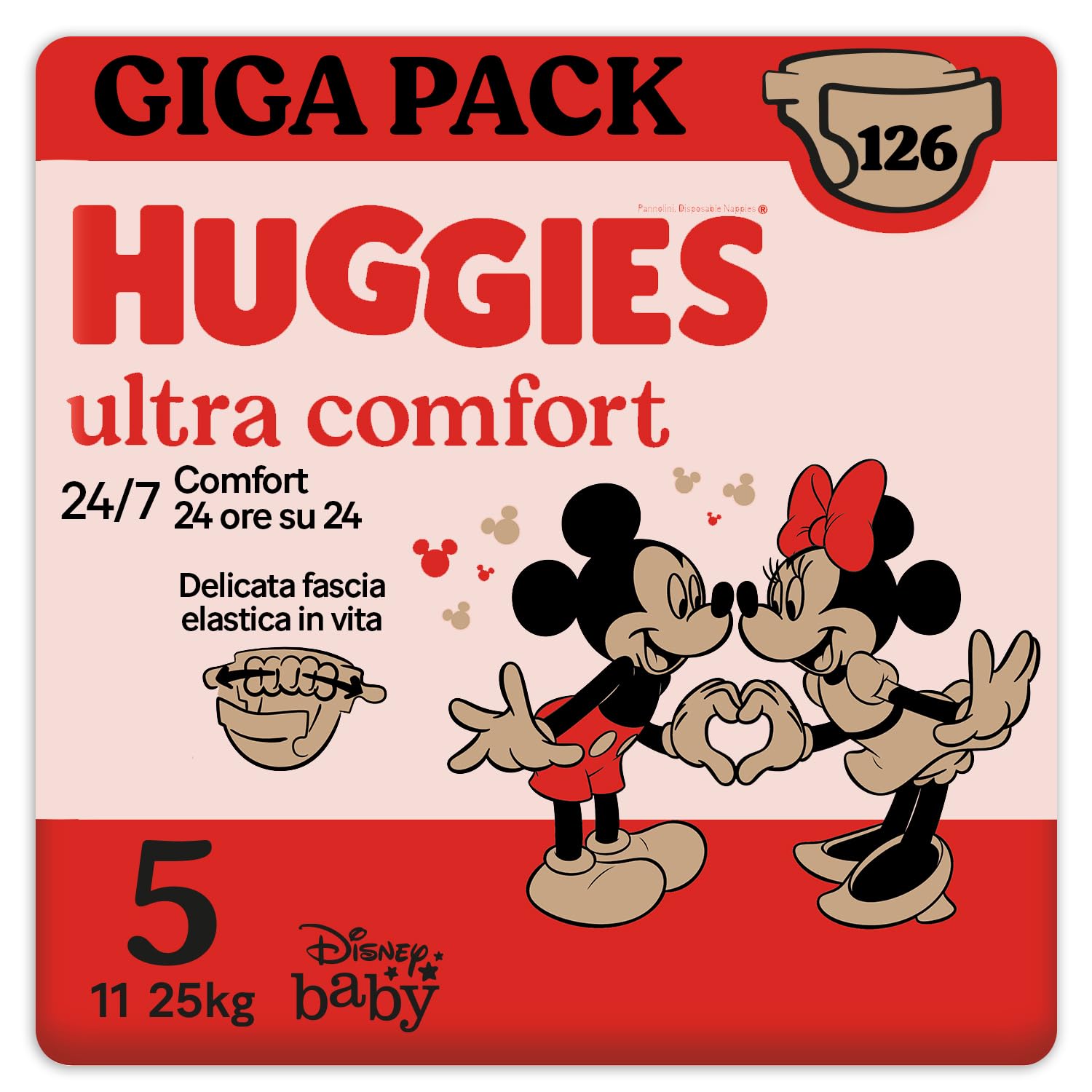 Huggies Ultra Comfort, Pannolini Taglia 5 (11-25 Kg), Design Disney, Pacco Scorta, 126 Pz Taglia 5 126 pannolini
