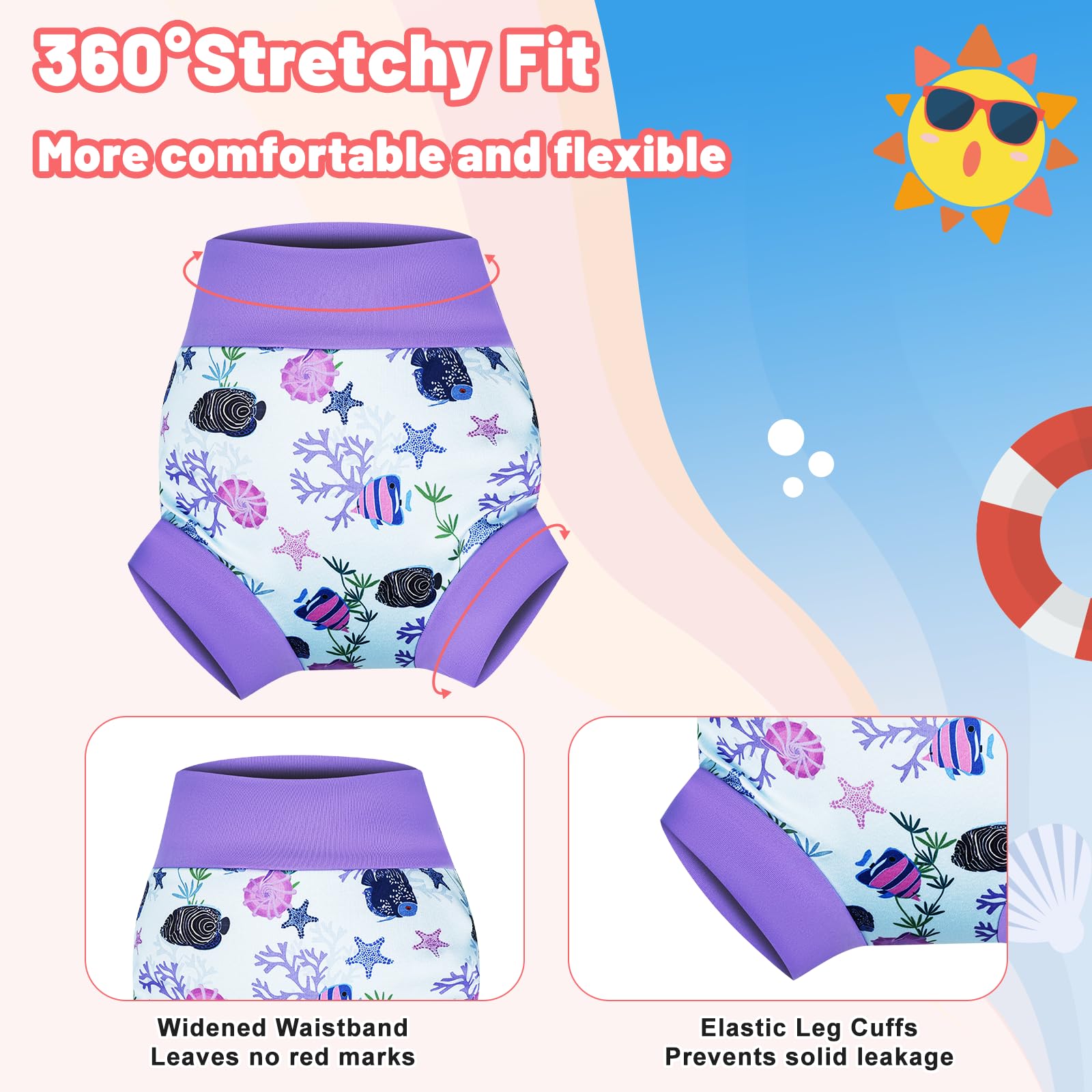 FLYISH DIRECT Couches de Bain Lavable et Réutilisables, lot de 3 Couches de Bain enfants, Couche Piscine Bébés Lavable, Trio tropical, 4-5 Ans