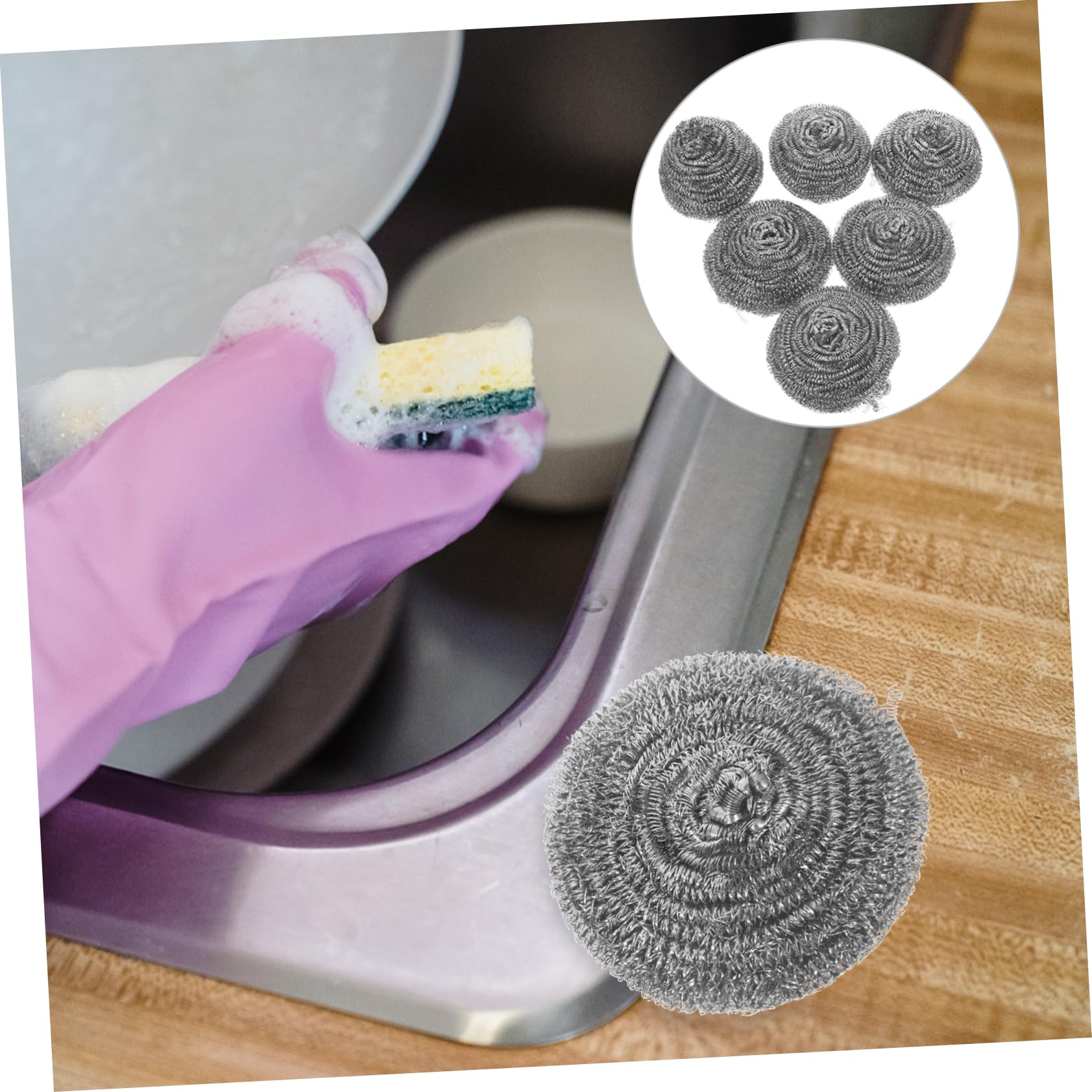 Estropajo de Acero Inoxidable para Limpieza de Cocina, 20 Piezas | Plata, 9cm de Diámetro, para Ollas y Rejillas, Ligero, Acabado Metálico