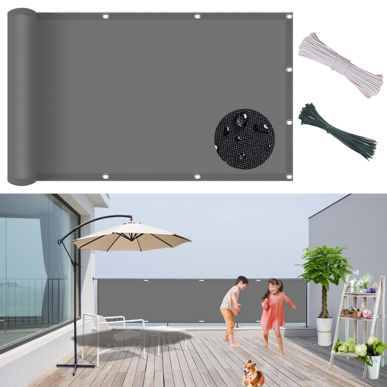 Brise-vue balcon d'extérieur résistant au vent gris 150x850