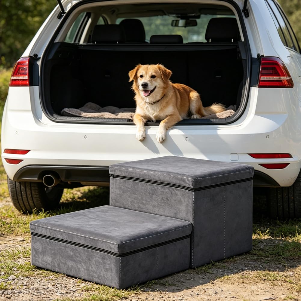 Scale per animali domestici, gradini per scale, con vano portaoggetti, pieghevole, portata massima 50 kg, scala per animali domestici per letto e divano (2 livelli)
