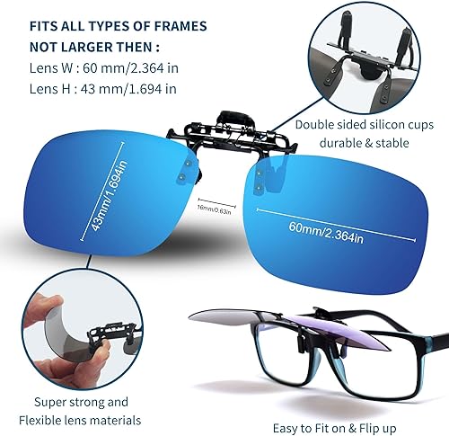 Miniatura 10 de BLUE CUT Lentes de visión nocturna polarizados con clip UV-400 para usar sobre gafas graduadas para conducir por la noche