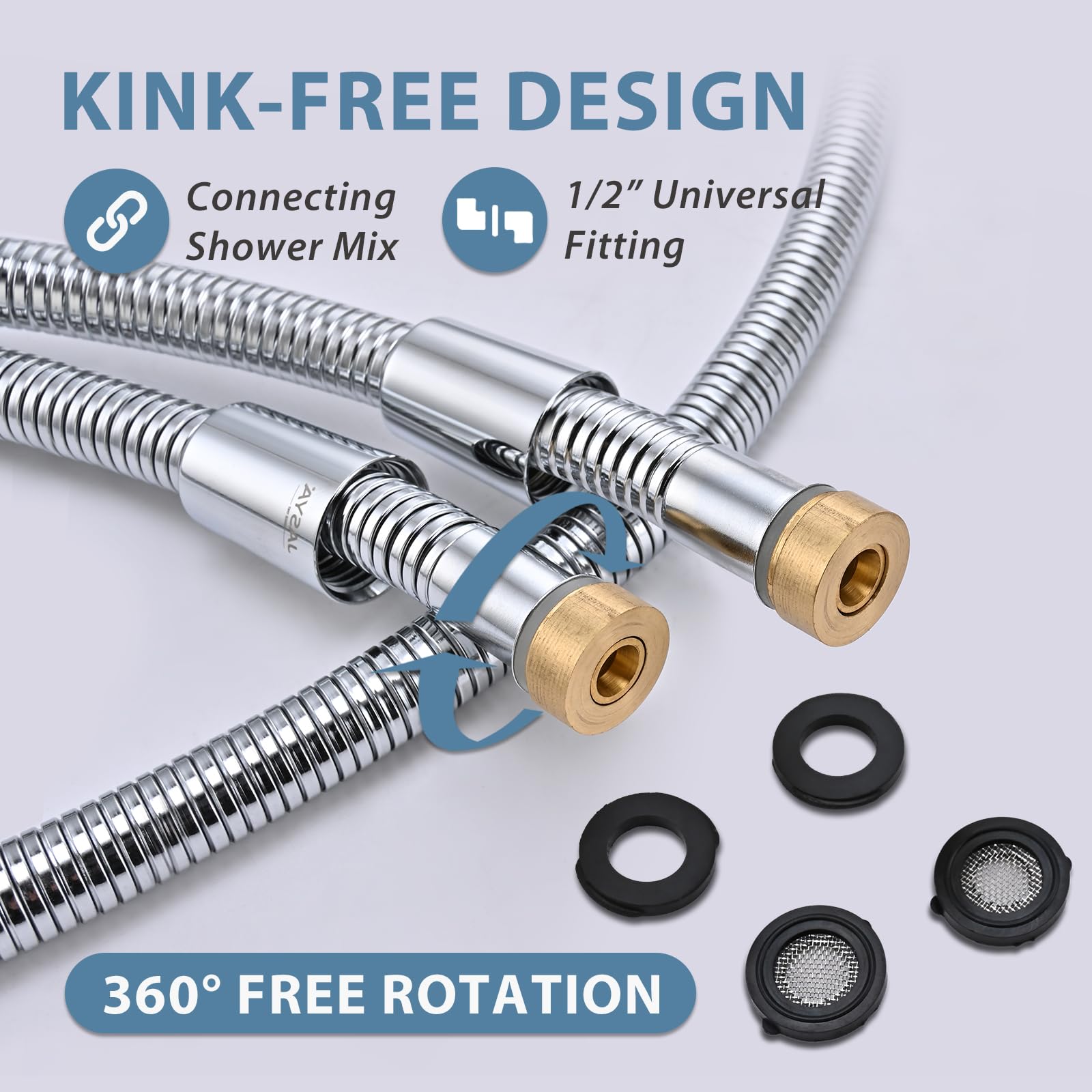 Singing Rain 59 Inch Kink-Less Stainless Steel Shower Hose – Chrome Electroplated, TPV Inner Tube, 304 Steel, Universal G 1/2 Threads