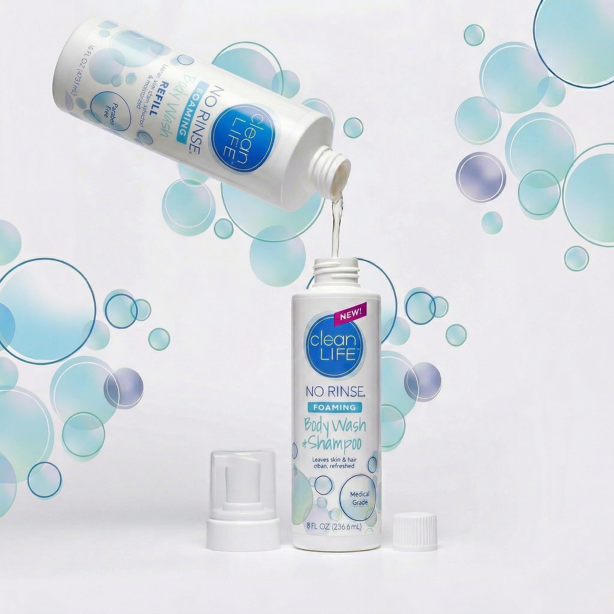 Jabón corporal espumoso sin enjuague, 237 ml: las fórmulas originales, deja la piel limpia, fresca e hidratada, lavado perineal eficaz en una fórmula sin enjuague