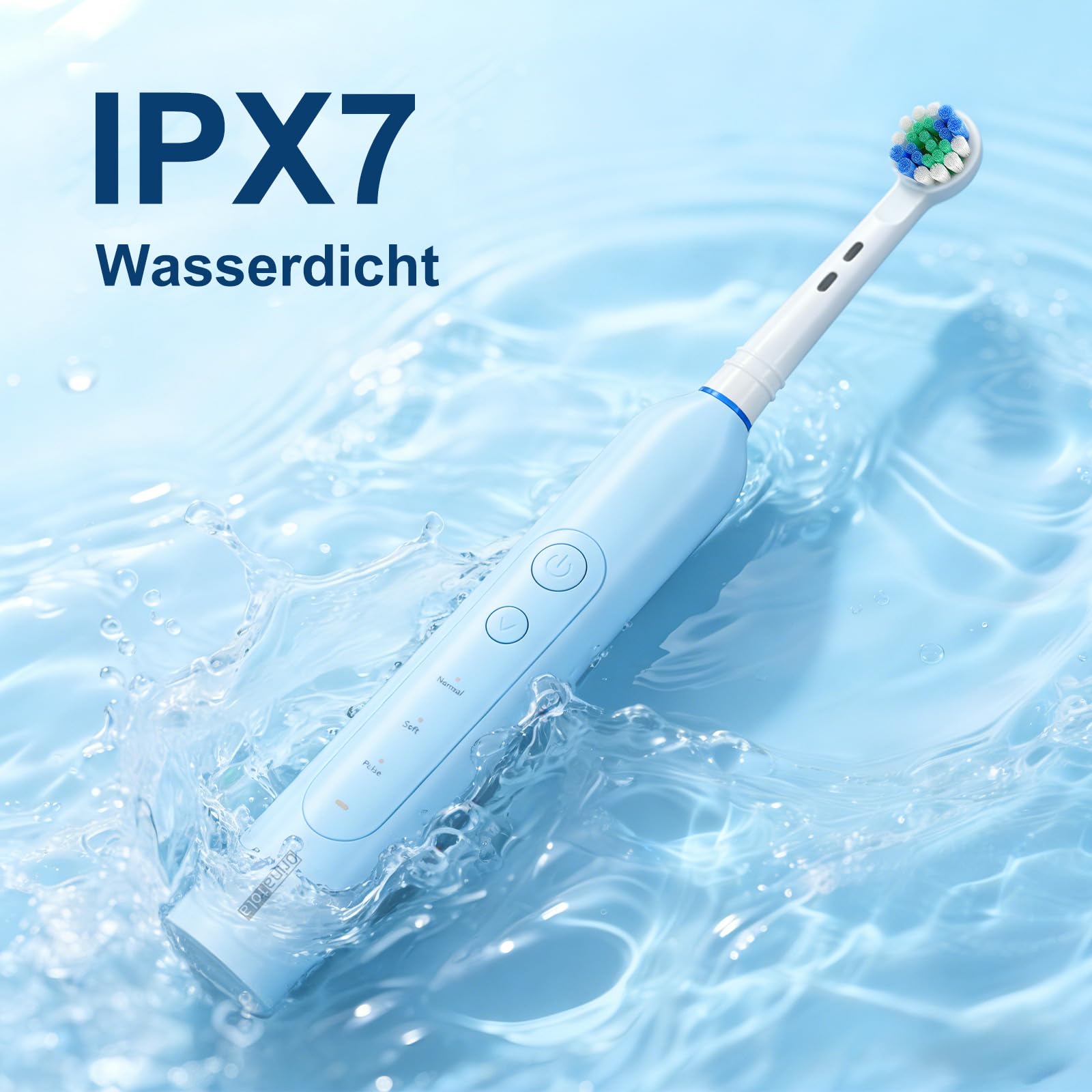 Elektrische Zahnbürste Rotierende Elektrische Zahnbürste mit Reiseetui und Ladestation Mit 8 Bürstenköpfen und 3 Modi 8.800 Schwingungen pro Minute (VPM) Wasserdicht Gemäß IPX7 Blau