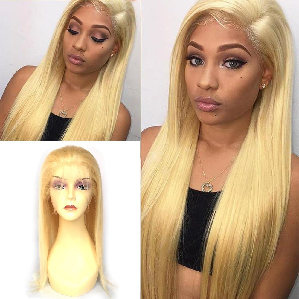 Ninilady 613 Blonde Glueless Lace Front Wigs Human Hair with Baby Hair Silky Straight Full Lace Human Hair Wigs for Women Natural Hairline (12inch, Lace Front Wig)
