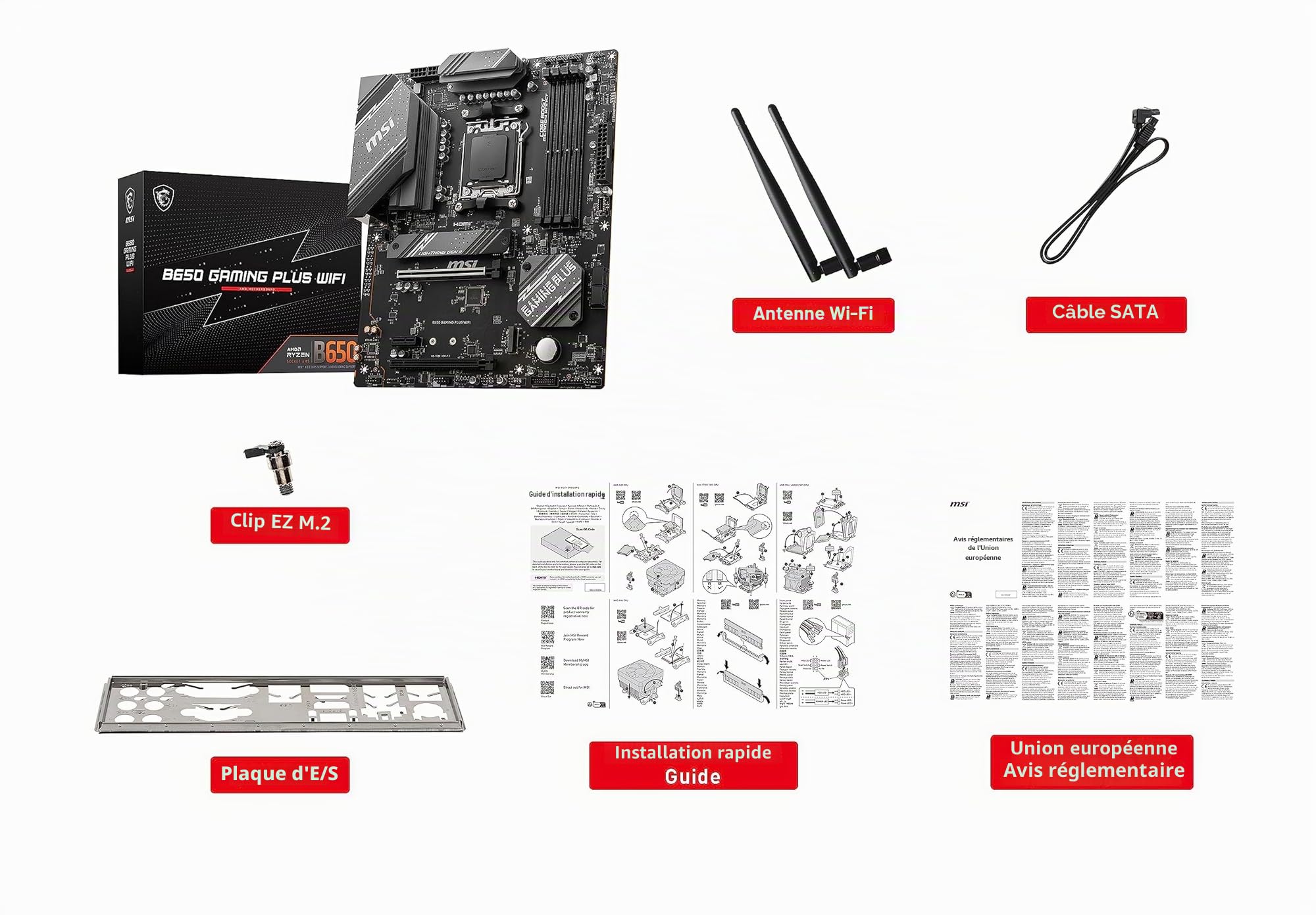 MSI B650 Gaming Plus Carte mère de Jeu WiFi AMD AM5, ATX, DDR5, PCIe 4.0, M.2, SATA 6 Go/s, USB 3.2 Gen 2, HDMI/DP, Wi-FI 6E, Bluetooth 5.3, AMD Ryzen 7000 Series Processeurs de Bureau