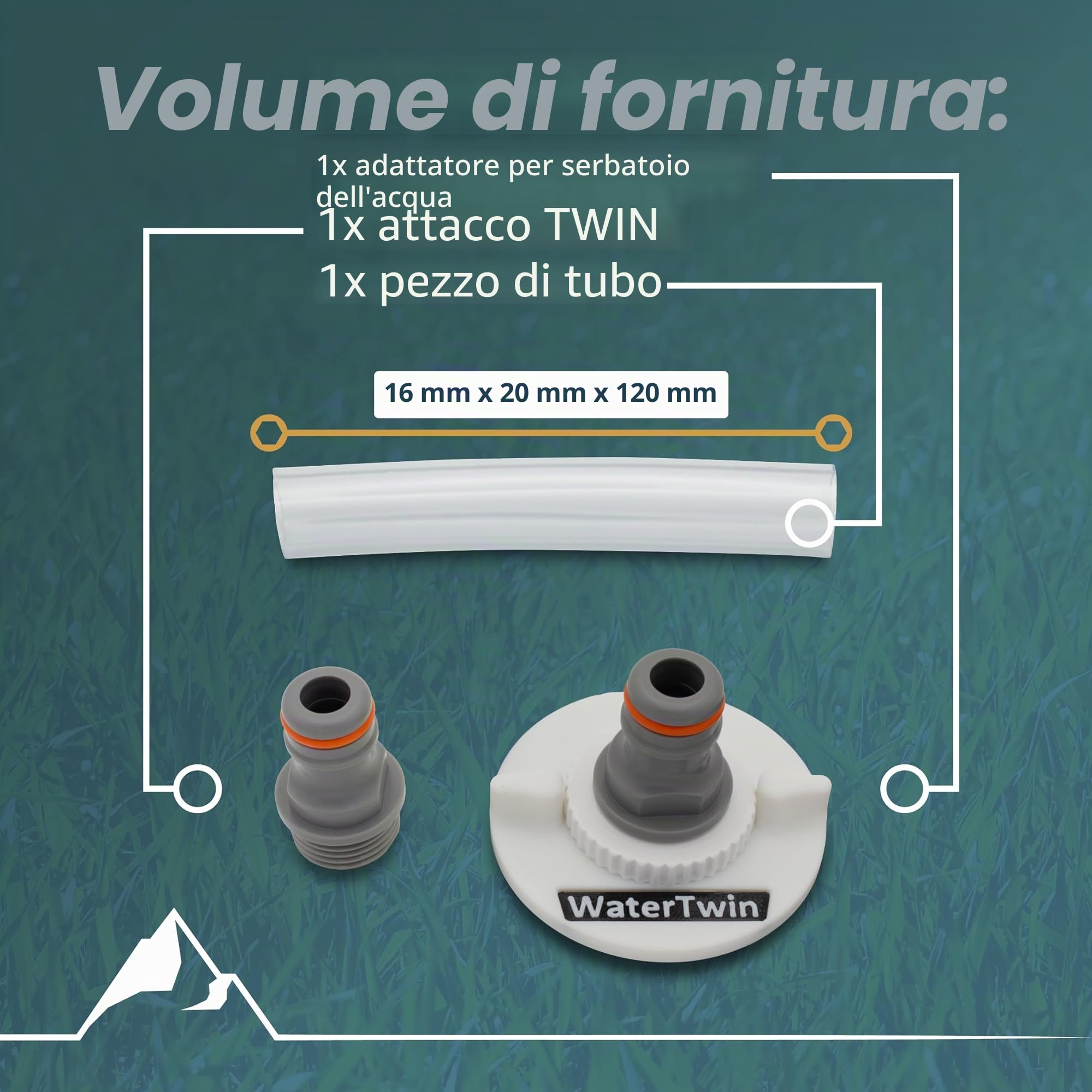 Watertwin Adattatore per il serbatoio dell'acqua per camper, accessori per caravan, tappo per il serbatoio dell'acqua con doppio connettore Gardena (adattatore per tappo del serbatoio a 2 pin D:78)