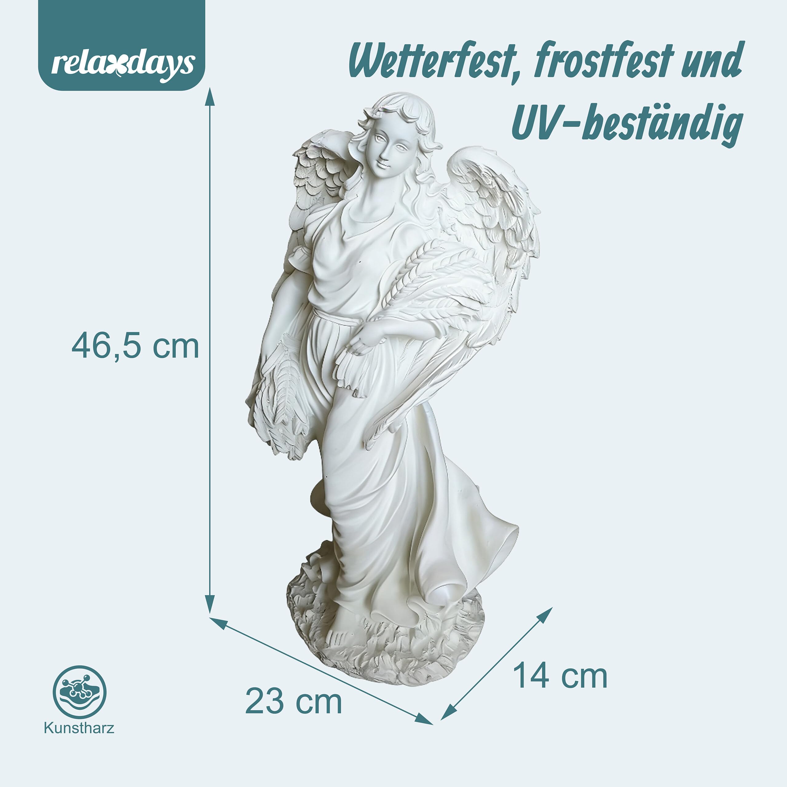 Relaxdays Grabengel XXL, Kunststein, Wetter-, Frost- & UV-beständig, H x B x T: 46,5x23x14 cm, Grabschmuck, weiß