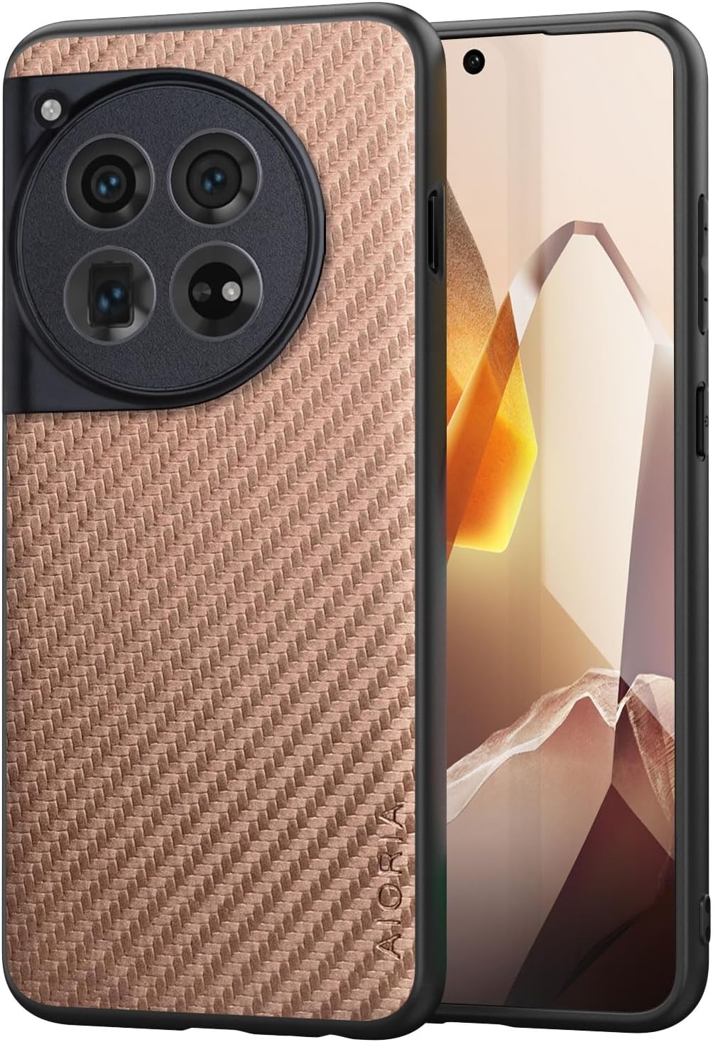 Case for Oneplus 12 Carbon Fibre Texture Shockproof Slim Case Non-Slip Full Body Protective Phone Case (Coffee, for OnePlus 12)