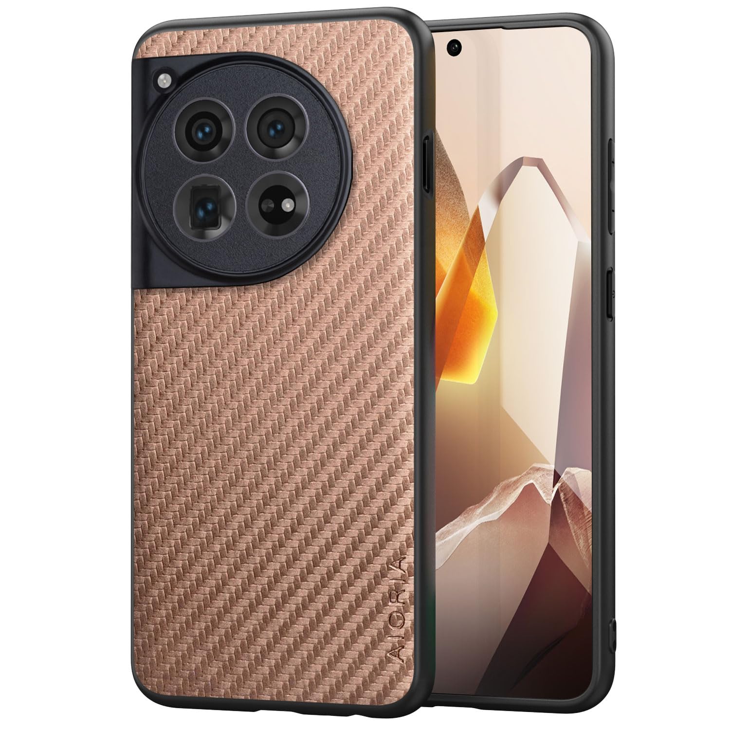 Case for Oneplus 12 Carbon Fibre Texture Shockproof Slim Case Non-Slip Full Body Protective Phone Case (Coffee, for OnePlus 12)