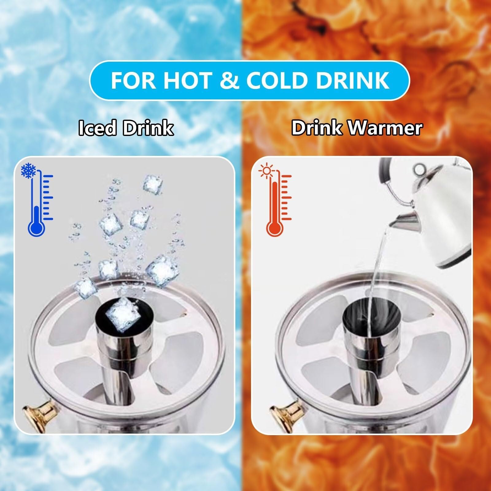 Dispensador de bebidas de 8 L con espiga y bandeja de cámara de hielo, dispensador de bebidas de acero inoxidable y plástico para fiestas y eventos, ideal para zumos y bebidas frías
