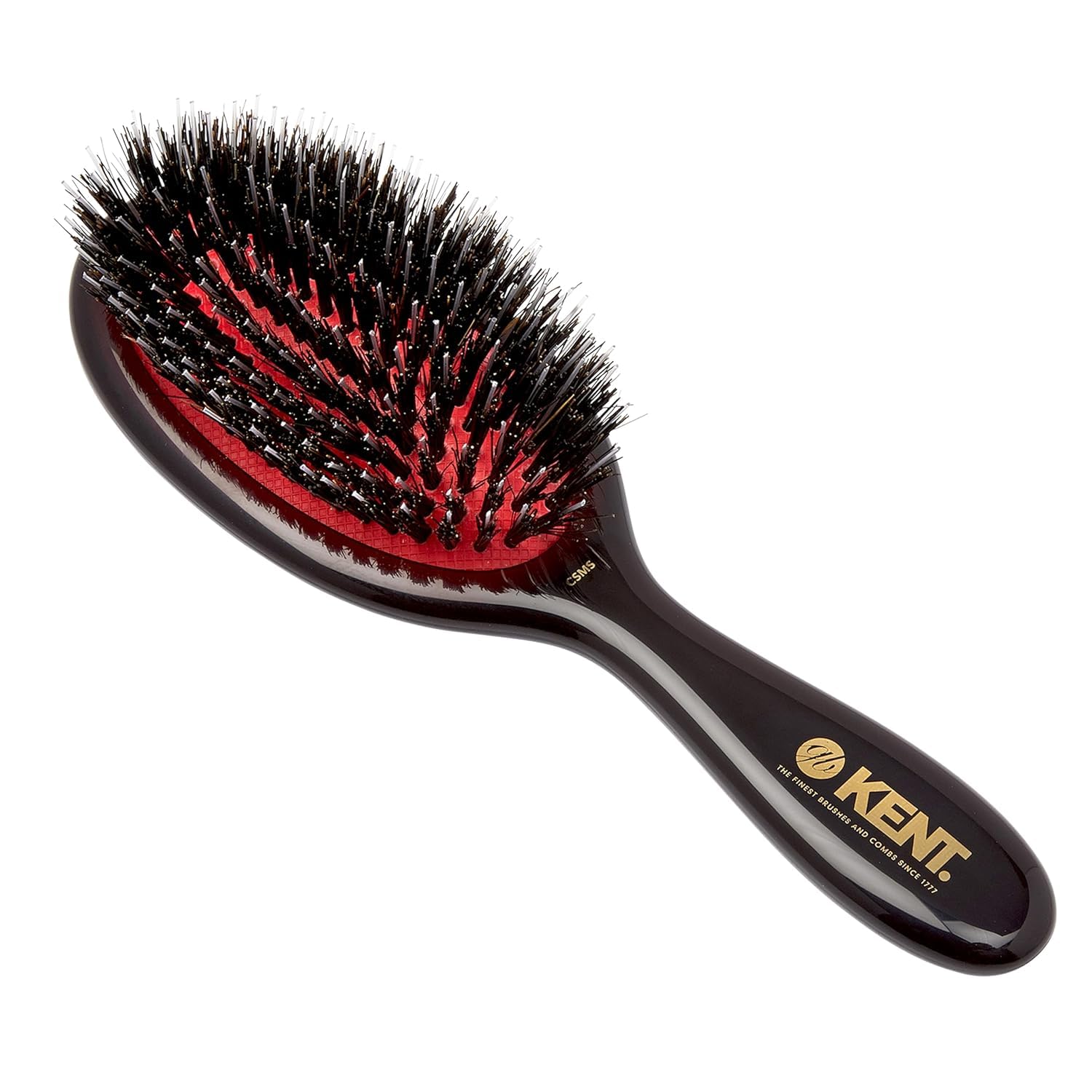 Kent CSMS Classic Shine - Cepillo alisador ovalado (cerdas de jabalí negras naturales con plumas de nailon, 18,4 cm), color negro