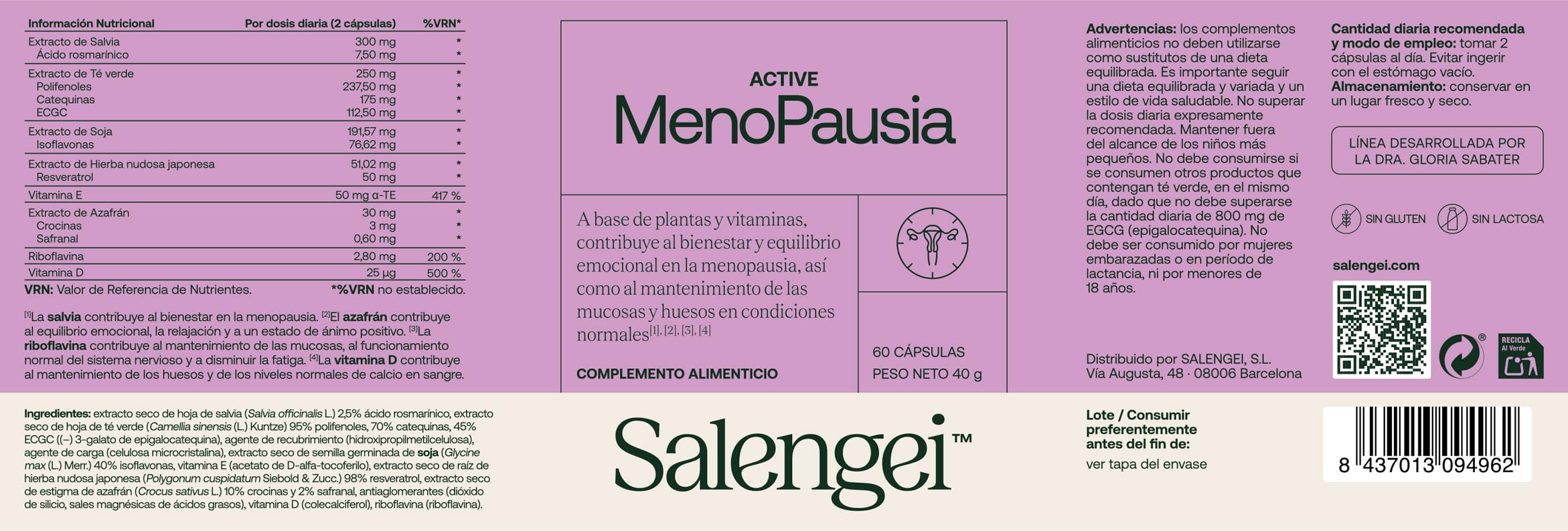 ACTIVE MENOPAUSIA – Salvia, té verde, isoflavonas de soja, resveratrol y vitaminas | Bienestar y equilibrio emocional en la menopausia | Salud ósea y nerviosa | 60 cápsulas de 667 mg