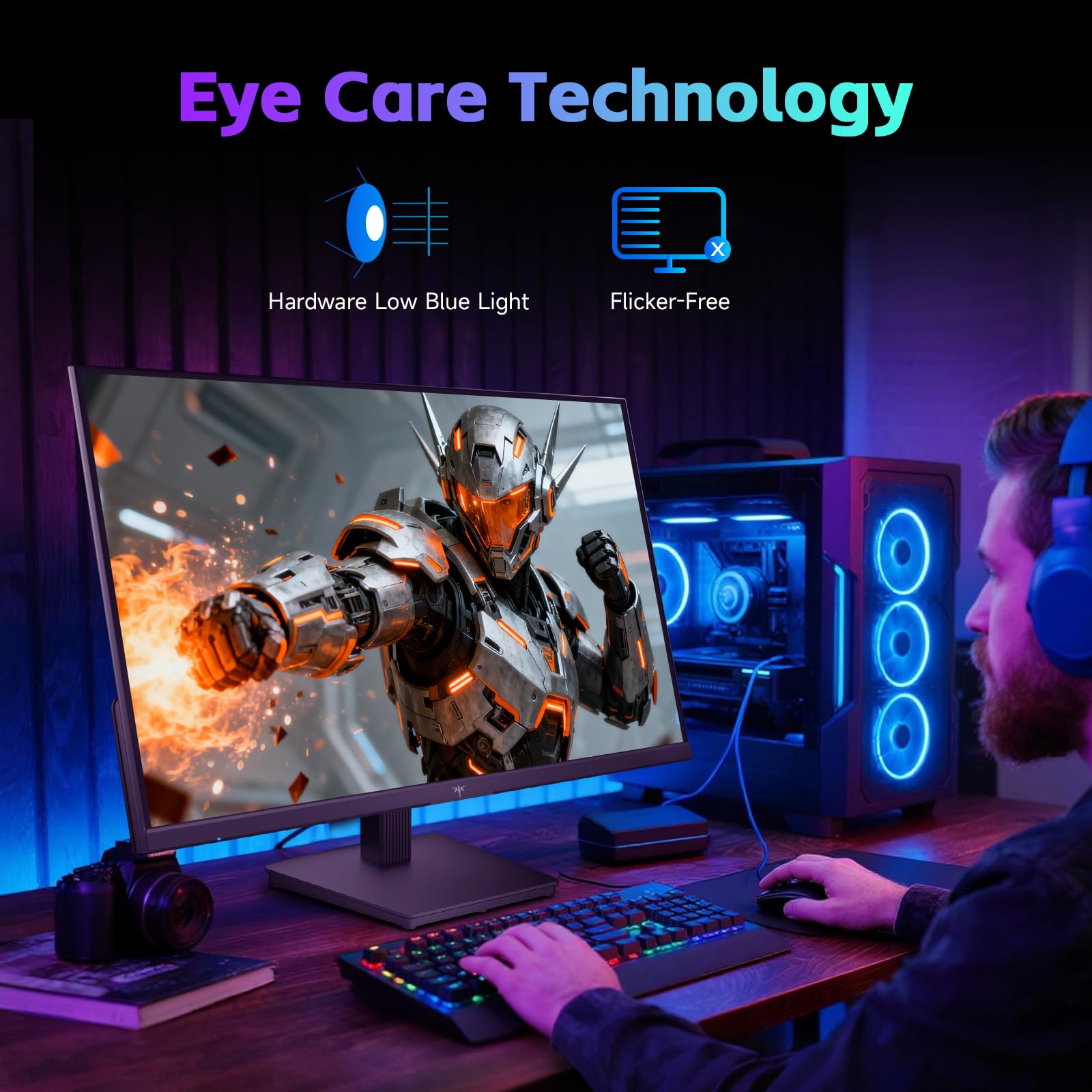 KTC Monitor per computer da 24 pollici, monitor per ufficio e giochi FHD 144 Hz, IPS, sincronizzazione adattiva, porta HDMI e DP, rapporto di contrasto 1500:1, filtro luce blu, impostazione