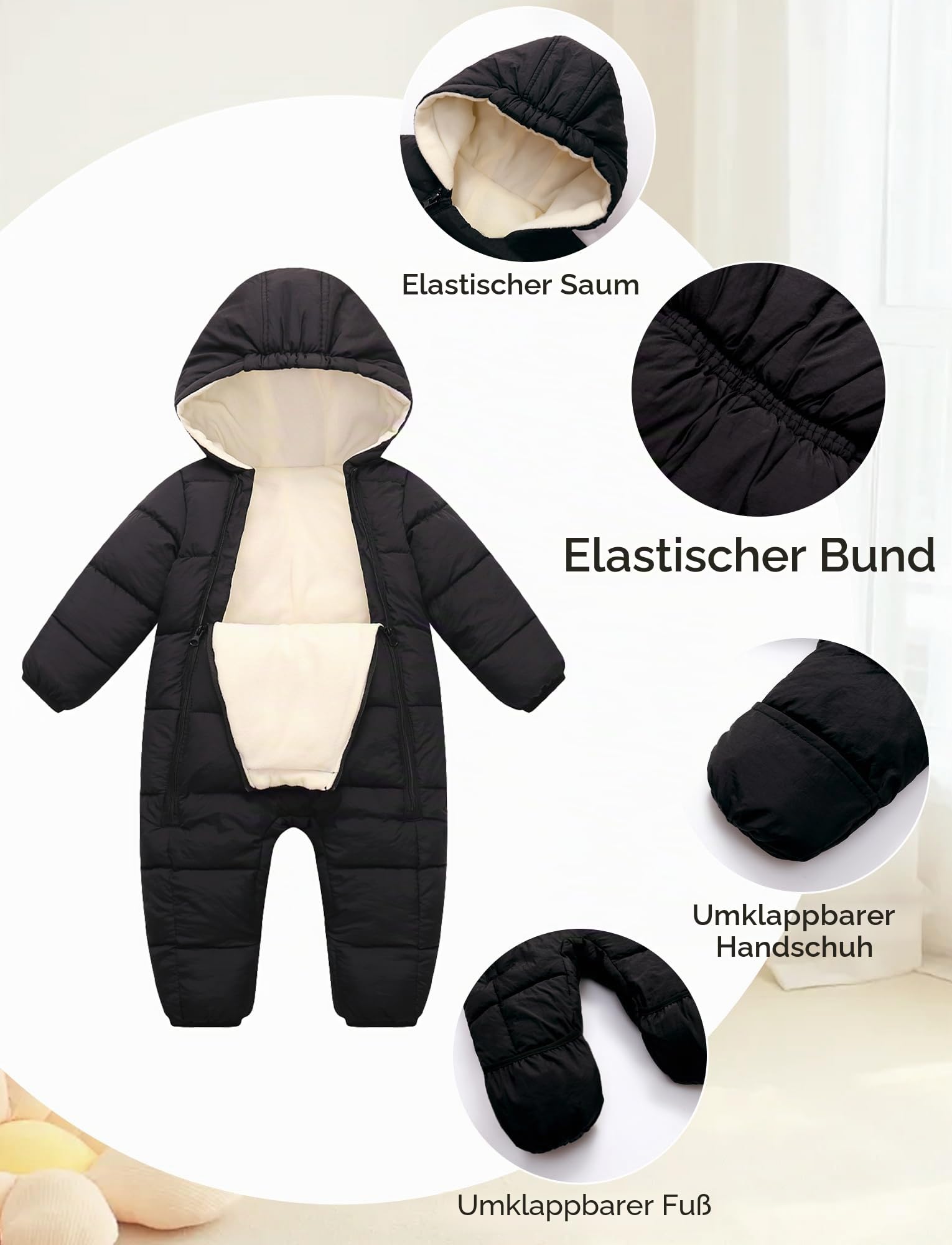 Maeau Schneeanzug Baby Mädchen Jungen 0-24 Monate Winteranzug Gefüttert Baby Overall Baumwolle Neugeborene Baby Kleidung Winter Strampler Fleece Warm Jumpsuit Langarm Mit Kapuze