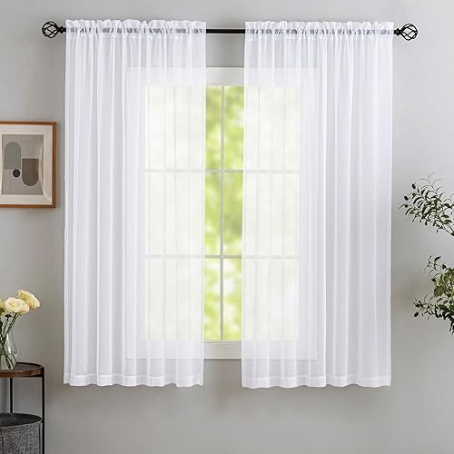 Miniatura 65 de MYSTIC-HOME Cortinas traslúcidas de 84 pulgadas de largo, 2 paneles de cortinas traslúcidas blancas para dormitorio y sala de estar, cortinas para