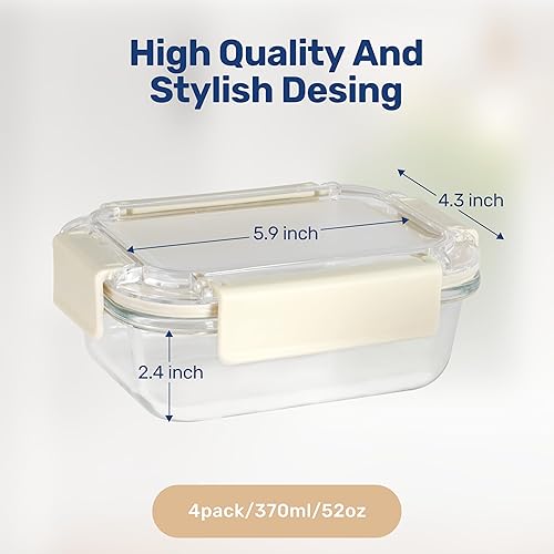 Miniatura 2 de YSSOA Recipientes de comida con tapas de vidrio exclusivas, recipientes de almacenamiento de vidrio con tapas, sin BPA, fiambreras de vidrio para