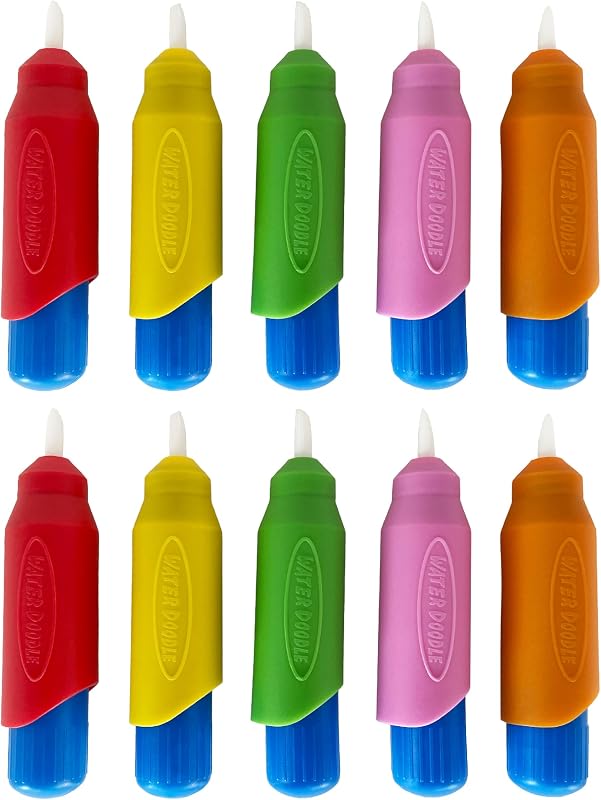 10 Multi-Color Aqua Brushes, Paint with Water Brush Set, Replacement Water Doodle Wow Pens by Kanga Toys for Drawing Books or Magic Mats, for Kids Ages 3+