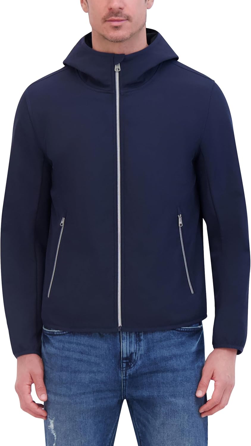 Kenneth Cole Men's Hooded Soft Shell With Coil Zip Detail