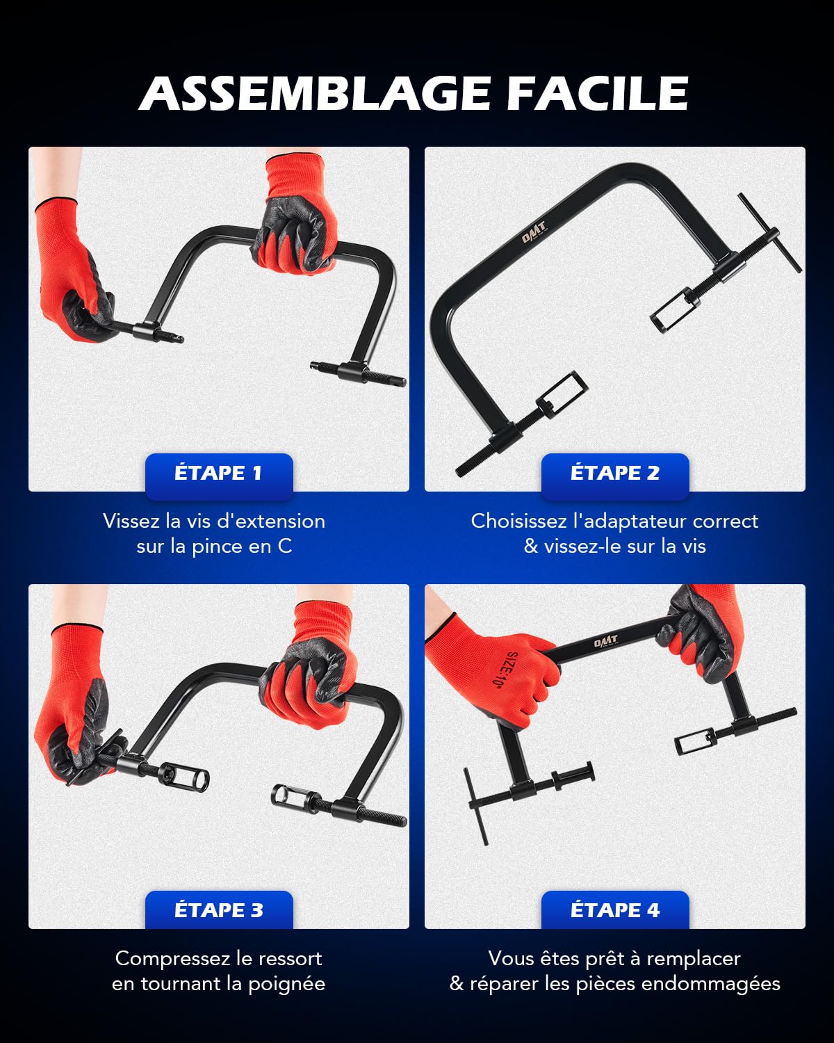 Orion Motor Tech Kit Lève-soupape 10 Pièces avec Serre-Joint en C, Compresseur de Ressort de Soupape pour Auto, Moto et Petit Moteur, Outil de Distribution avec 5 Adaptateurs et Mallette