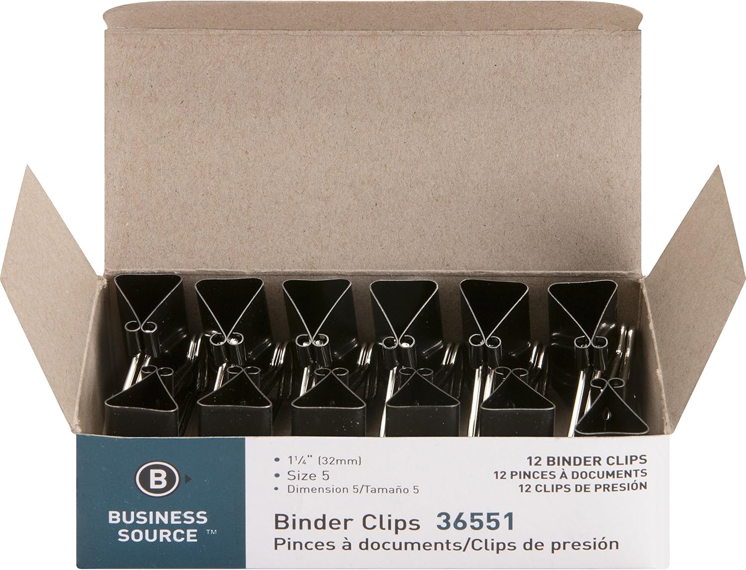 36551 Binder Clip, Medium, 1-1/4-Inch, Steel, 5/8-Inch Cap,1/DZ,Black (Оne Расk)