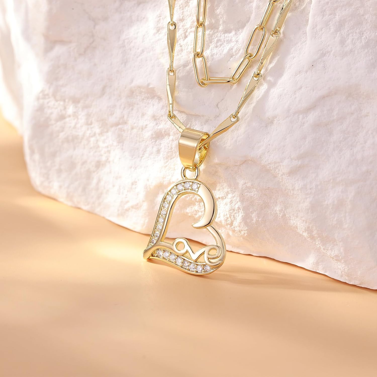 Heart Necklaces for Women 14K Gold Plated Layered Necklace Set with Cubic Zirconia Heart Pendant, Dainty Stackable Choker Chain, Gift for Her - Image 2