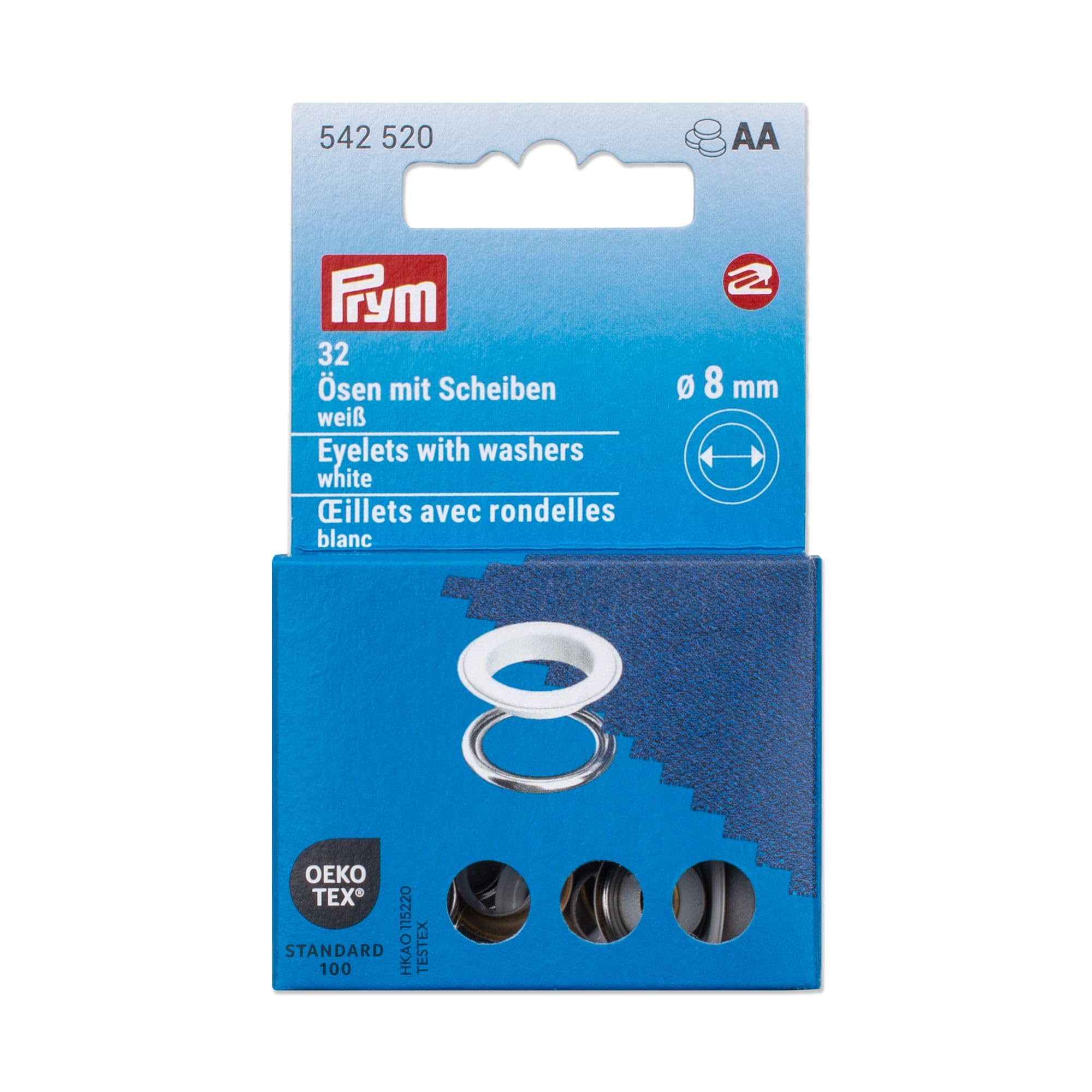 Prym 542520 Eyelets with Washers 8 mm White/Silver Compatible with Vario Creative Tool