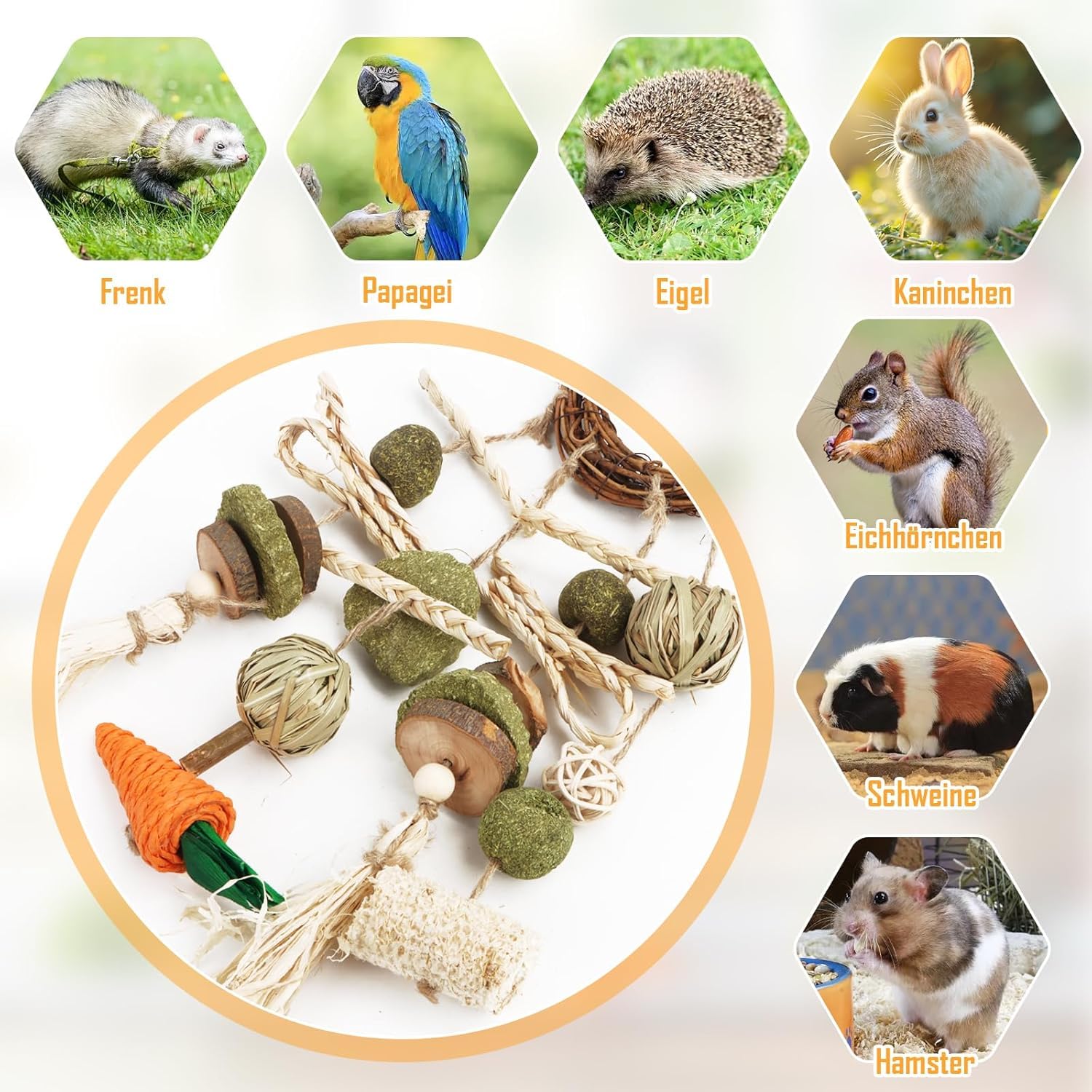 Zabawka dla królików Akcesoria do klatki Zwisająca zabawka do żucia Zabawki dla zająców z sianom i piłką do czyszczenia zębów dla chomików, świnek morskich