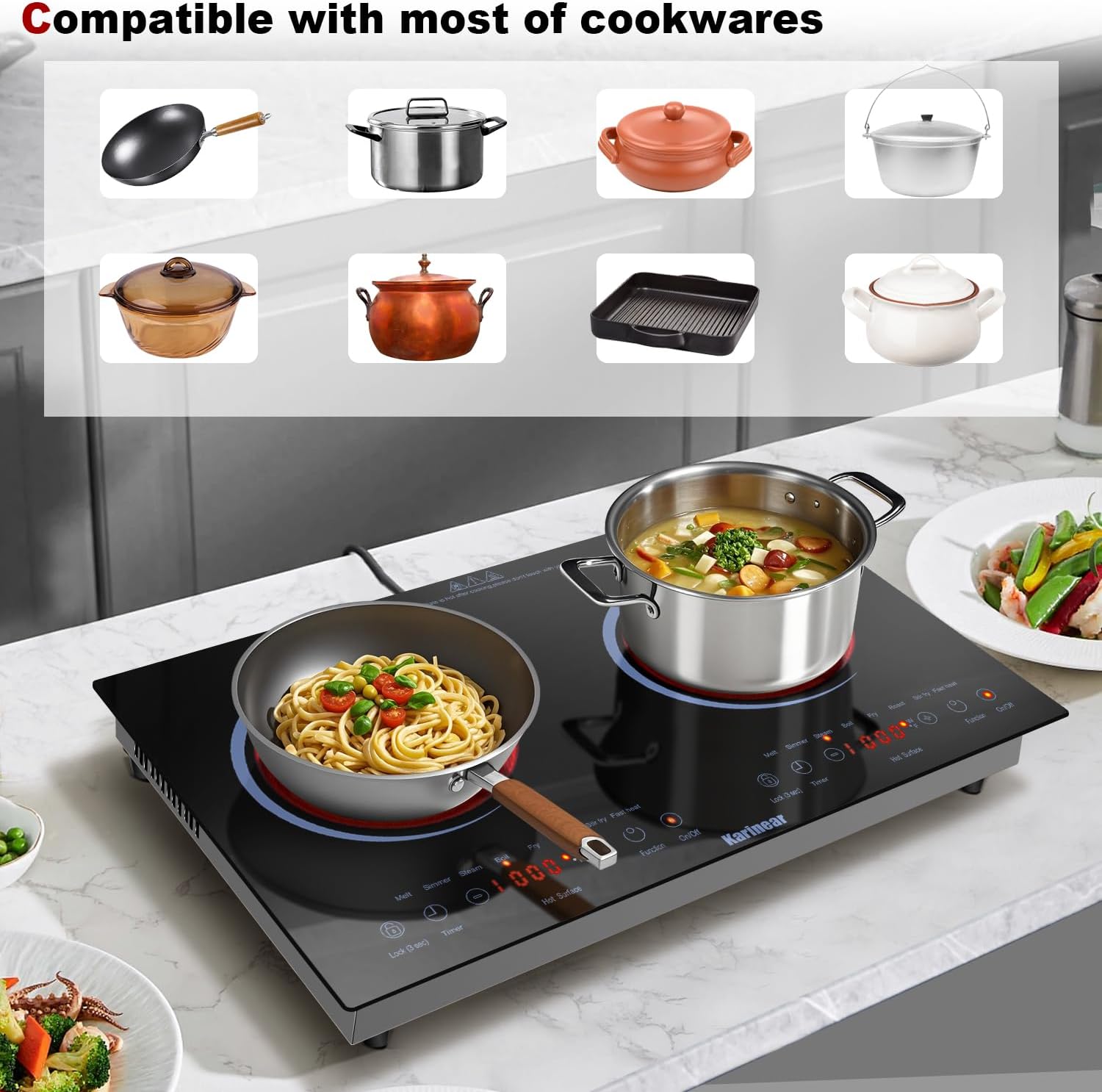 Diagram showing drop-in size and installation dimensions for the cooktop