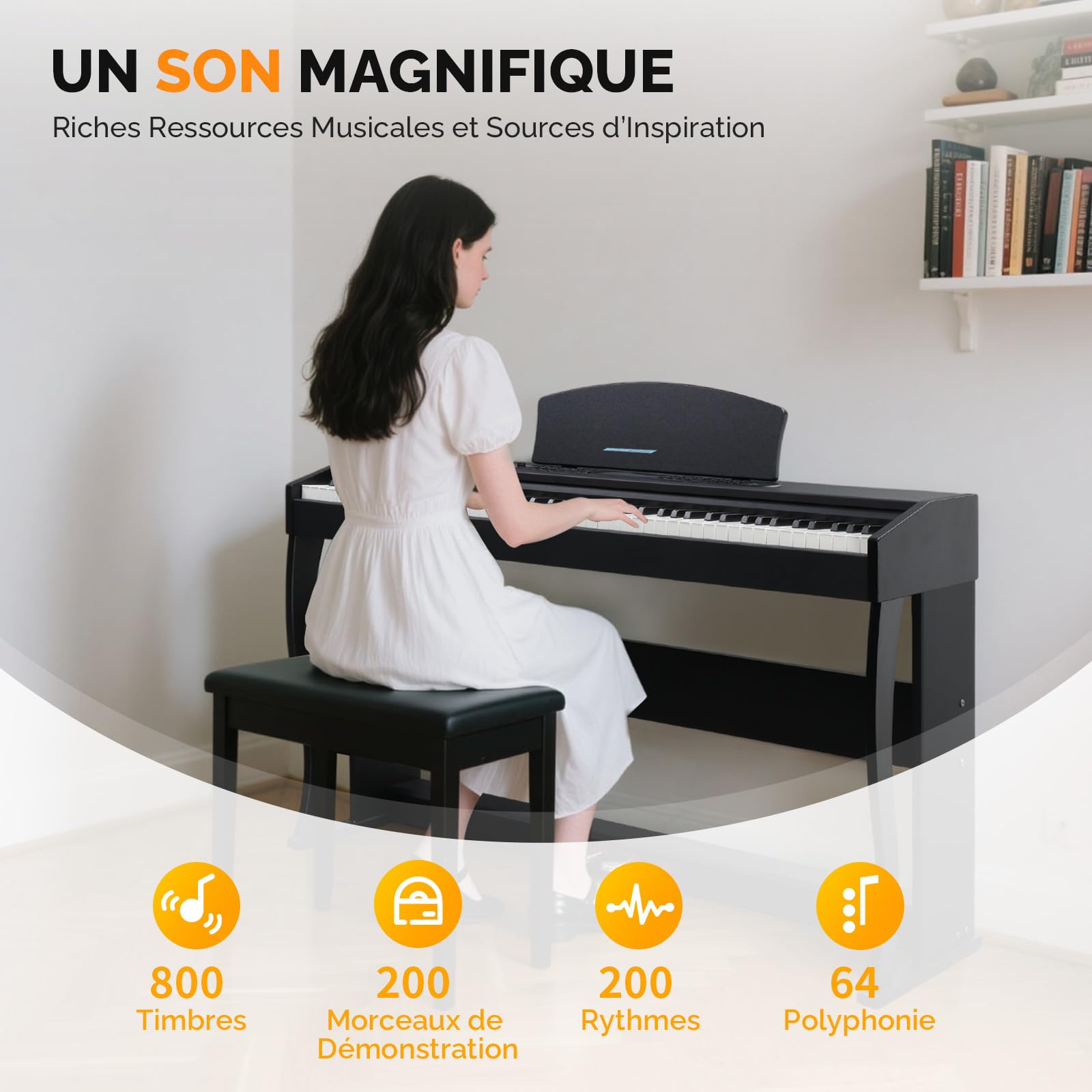 Glarry Piano numérique 88 touches Lestées, Piano Électrique avec Enregistrement Audio&MIDI Bluetooth, Transposition, Accompagnement du Volume, Accordage/Force, Idéal pour Famille & Enseignement (Noir)