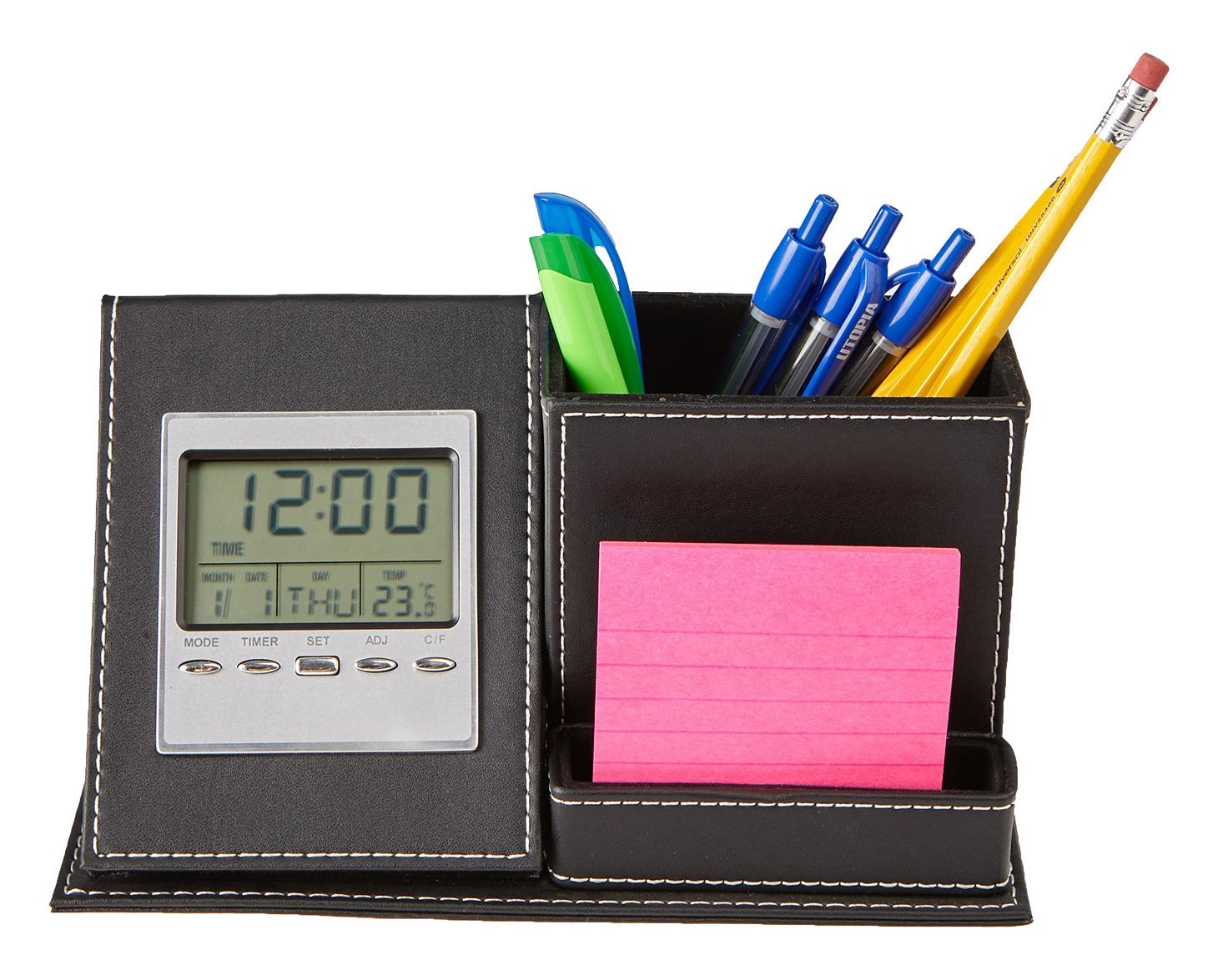 Mind Reader Desk Supplies Organizer with Built in Clock for Pens