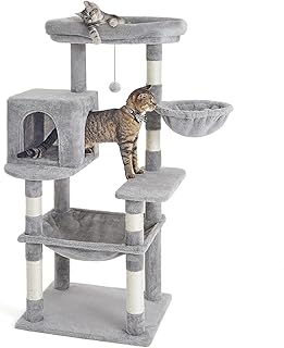 Kilodor 49.2 Inches Multi-Level Cat Tree Condo,Cat Tower with Sisal Scratching Post, Plush Perches,Hammock,Kitten Playhouse