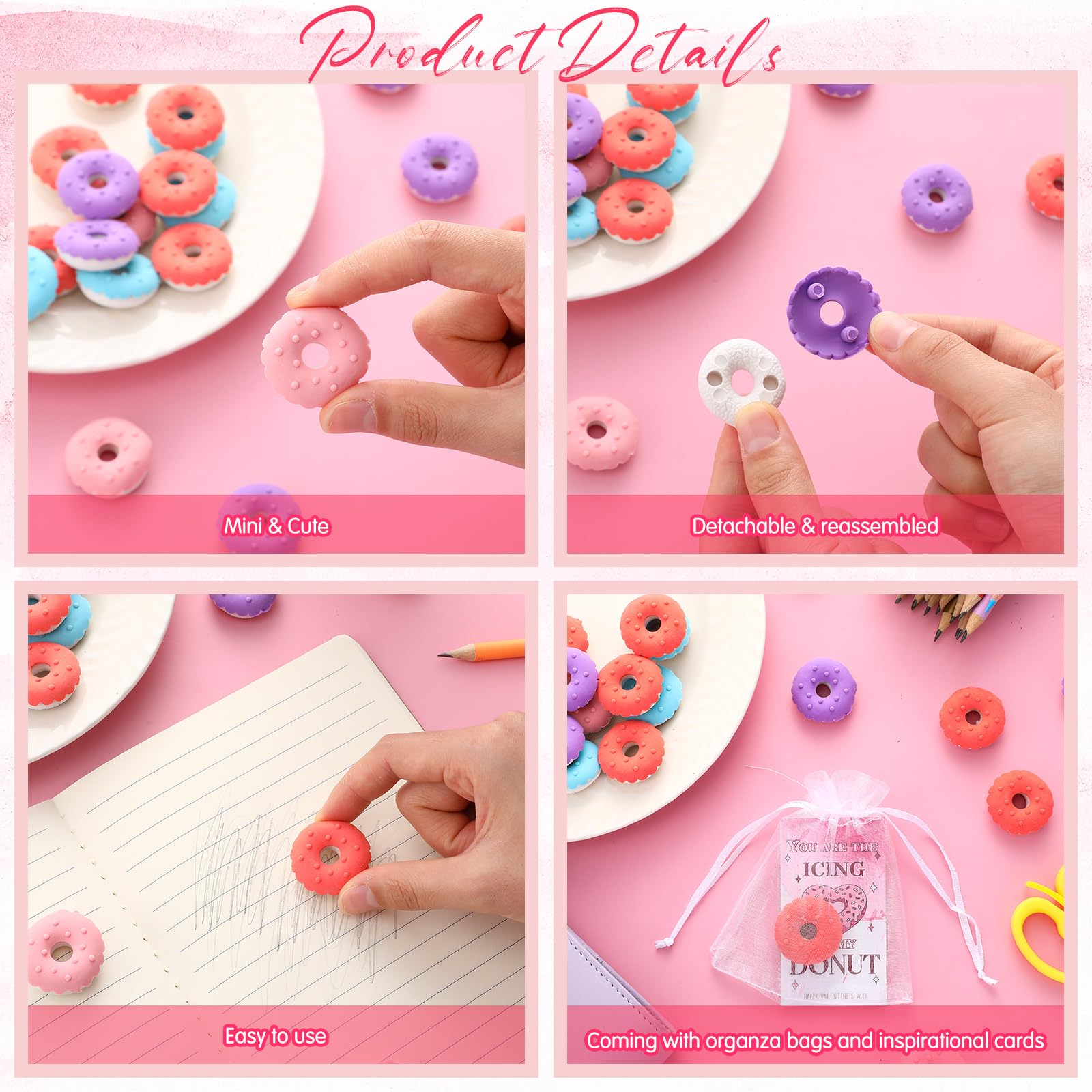 36 Donut-Radiergummis Mit Karten & Säckchen – Süßes Valentinstags-Geschenkset Für Kinder