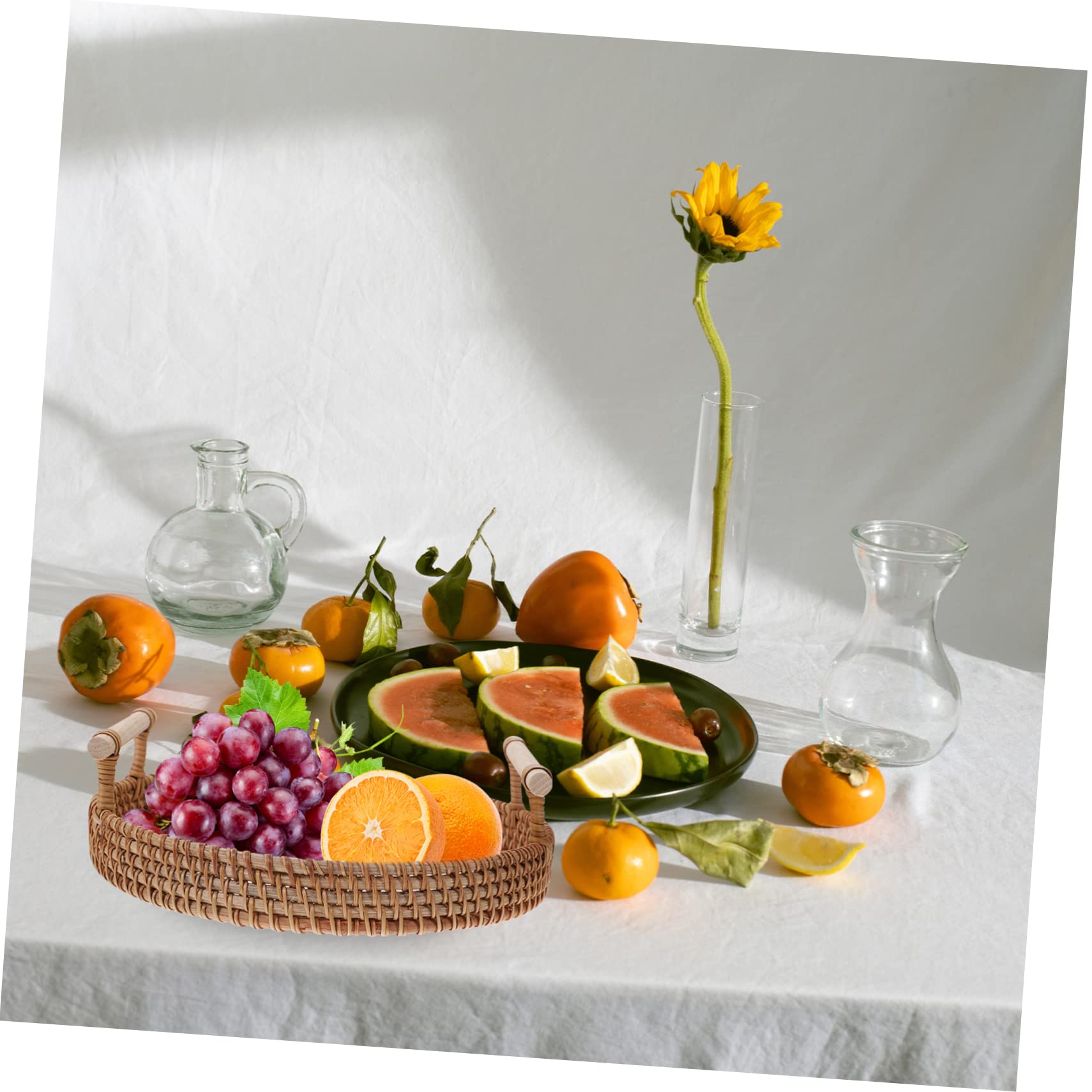 Lot de 5 plateaux de service ovales en rotin pour collations et bonbons en bambou pour fruits et décorations