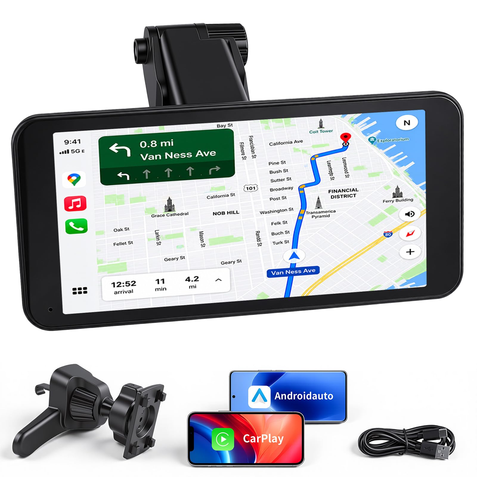 6,5 Zoll Wireless Apple CarPlay & Android Auto Bildschirm für Auto, Tragbares Touchscreen Autoradio mit Bluetooth, Sprachsteuerung, FM-Transmission, Klappdisplay, Plug & Play Installation